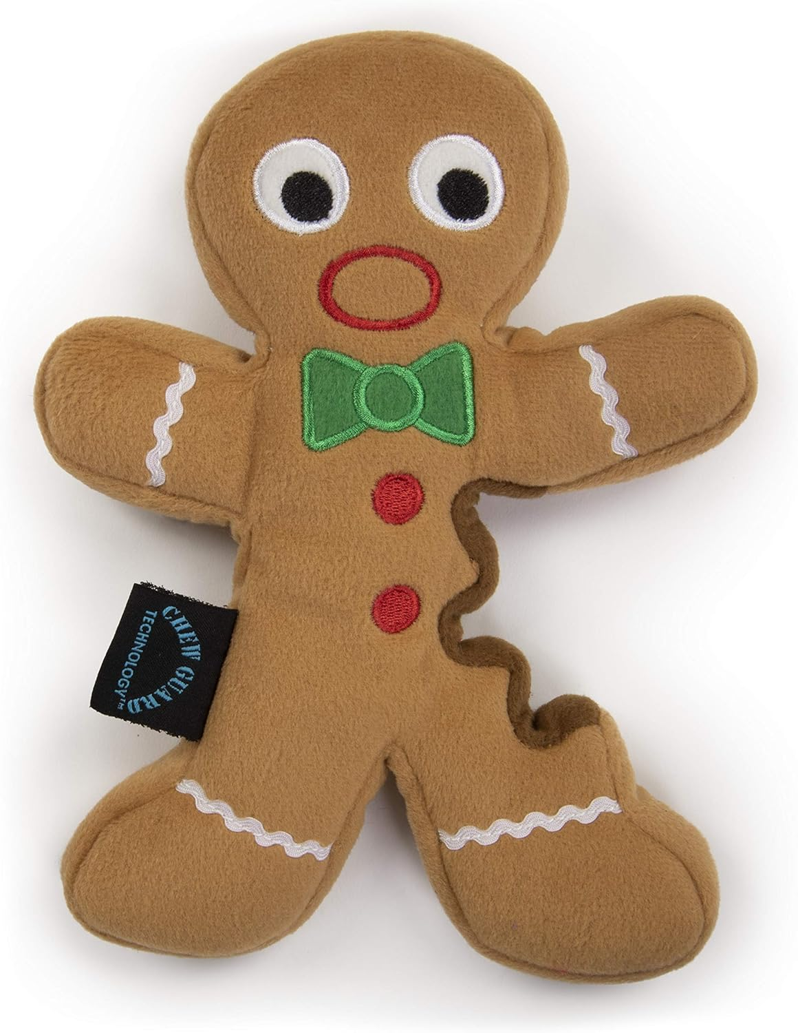 Godog Christmas Gingerbread Man Squeaky Plush Dog Toy, Chew Guard Technology - Brown, Large image number 6