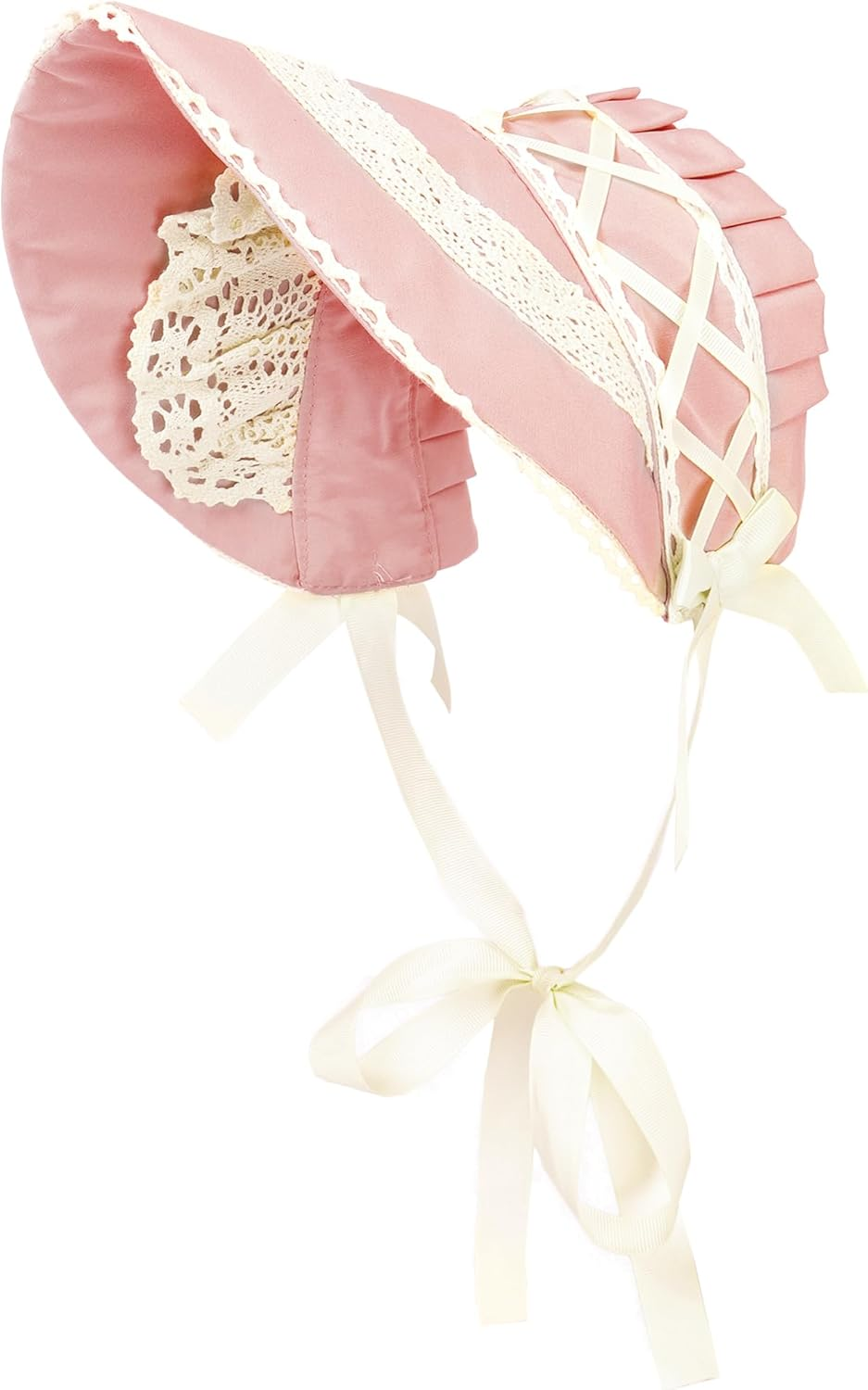 FURPHI Victorian Bonnet Colonial Pioneer Hat with Lace Tea Party Costume Sun Cap for Women