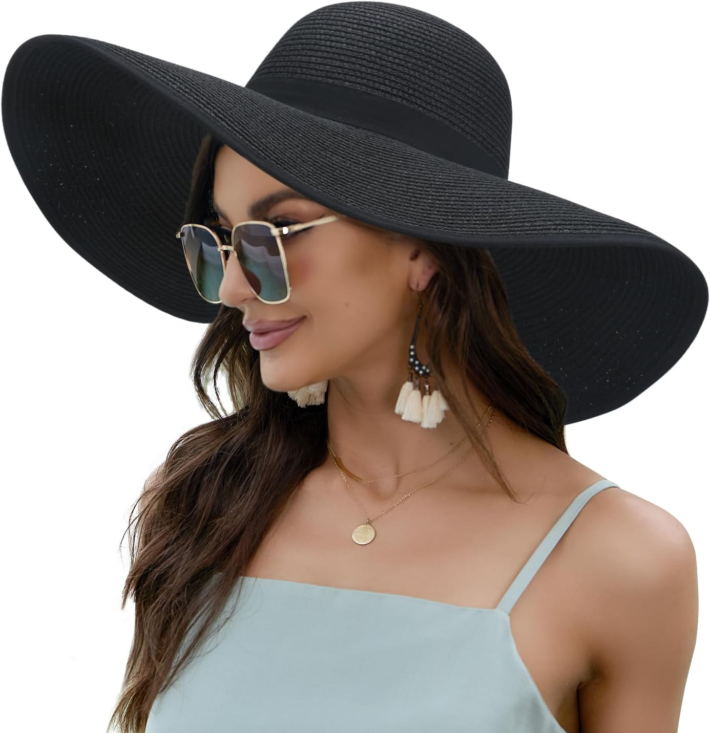 Naivlizer Women Wide Brim Sun Hat UPF50 Straw Summer Hat Floppy Beach Hat Roll-Up