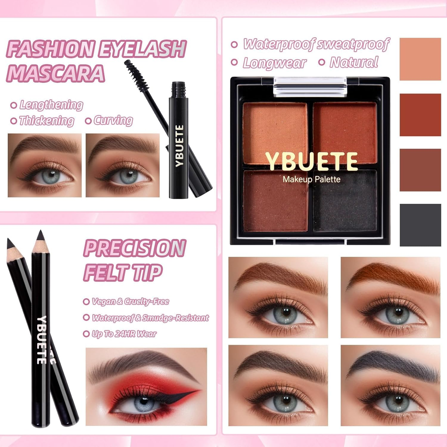 YBUETE Professional Makeup Kit for Girl Women, Full Starter Cosmetic Set with Storage Case, Reusable Full Cosmetic Train Case Included Foundation Eyeshadow Blush Lipstick Lip Liner Mascara Eyeliner