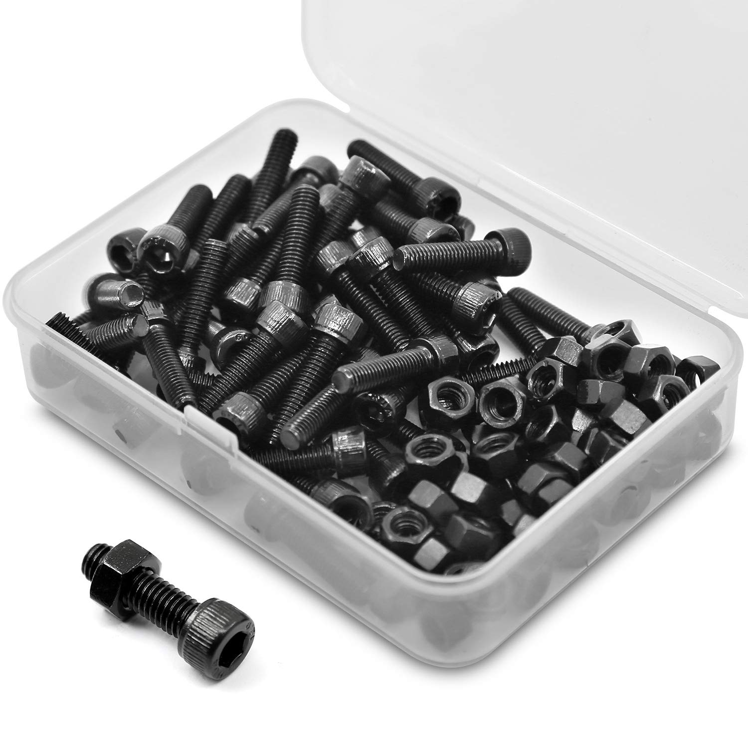 (50 Sets) M5 X 10Mm Bolts and Nuts Set Socket Head Cap Screws 12.9 Grade Alloy Steel Black Full Thread