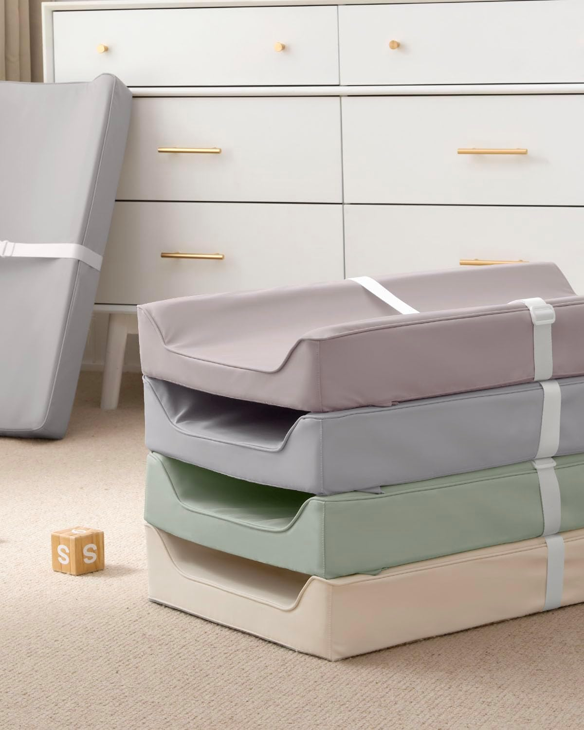 Blissful Diary Vegan Leather Baby Changing Pad with Waterproof & Wipe-Clean PU Cover, Standard Size Cozy Diaper Changing Pad for Dresser and Table, Light Green image number 1