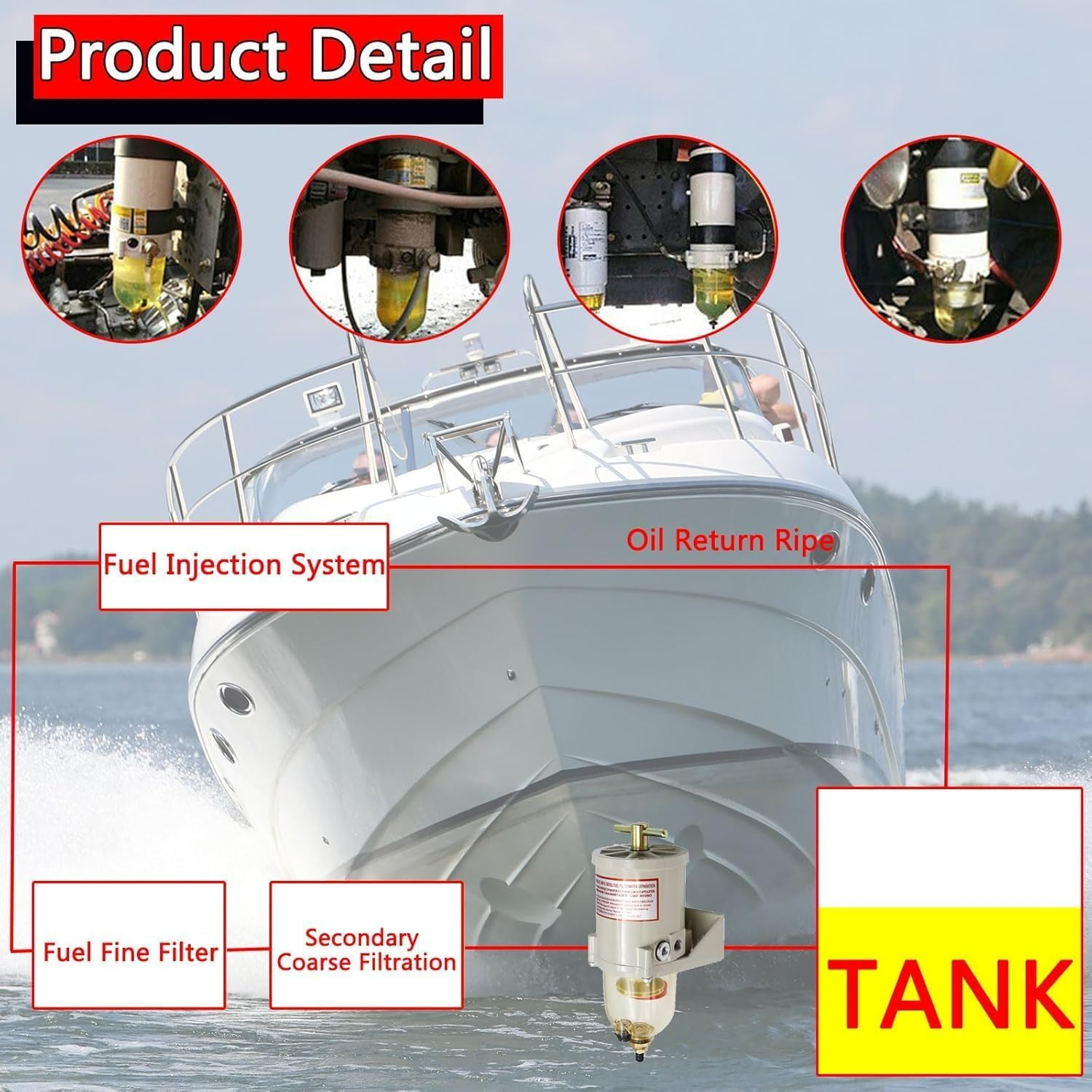 500FG Diesel Fuel Filter Boat Water Separator Fuel Filter 500FH for Turbine Marine Engines/Trucks Diesel Engine Oil-Water Separator image number 1