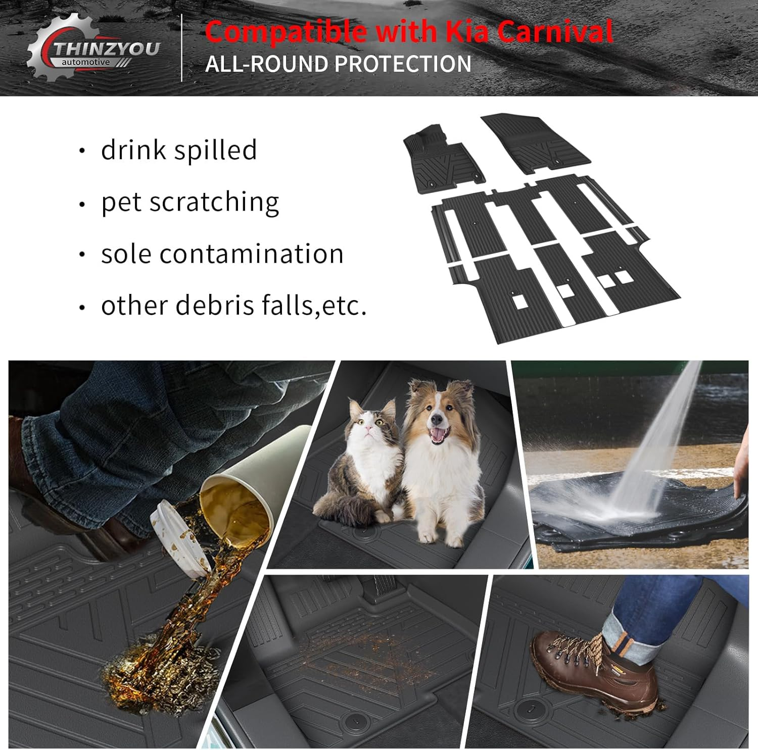 Thinzyou Floor Mats Compatible with 2022-2025 2026 Kia Carnival 8 Seater MPV No Hybrid&Prestige Trunk Liner Cargo Liner Cargo Mat 2024 Carnival Accessories (Floor Mats+Trunk Mat+Backrest Mats) - Backrest Mats+Trunk Mat+Floor Mats image number 3