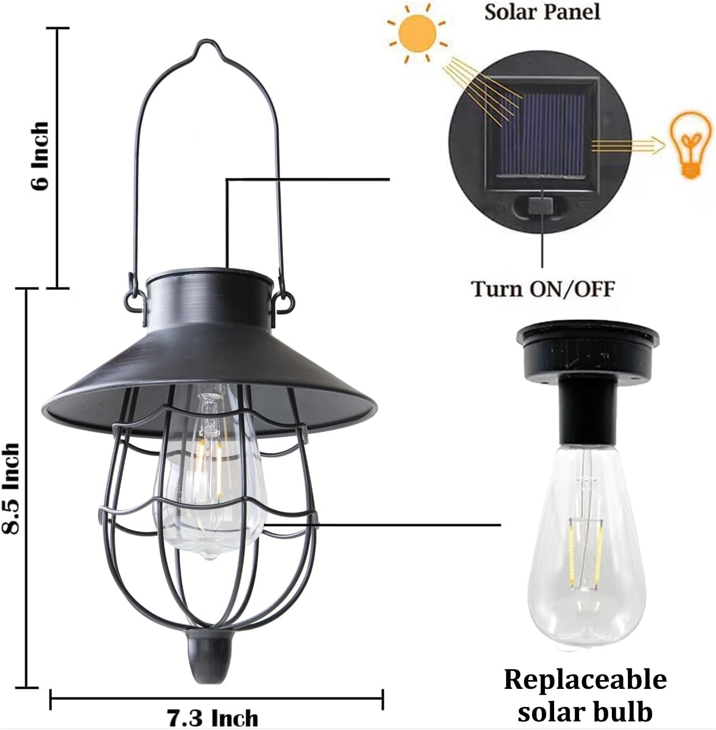 Yakii 2 Pack Solar Lantern Hanging Outdoor Metal Solar Lamp Waterproof with Warm White Light Decorate for Yard Garden Pathway Patio Porch Decor (Black) - Black image number 1