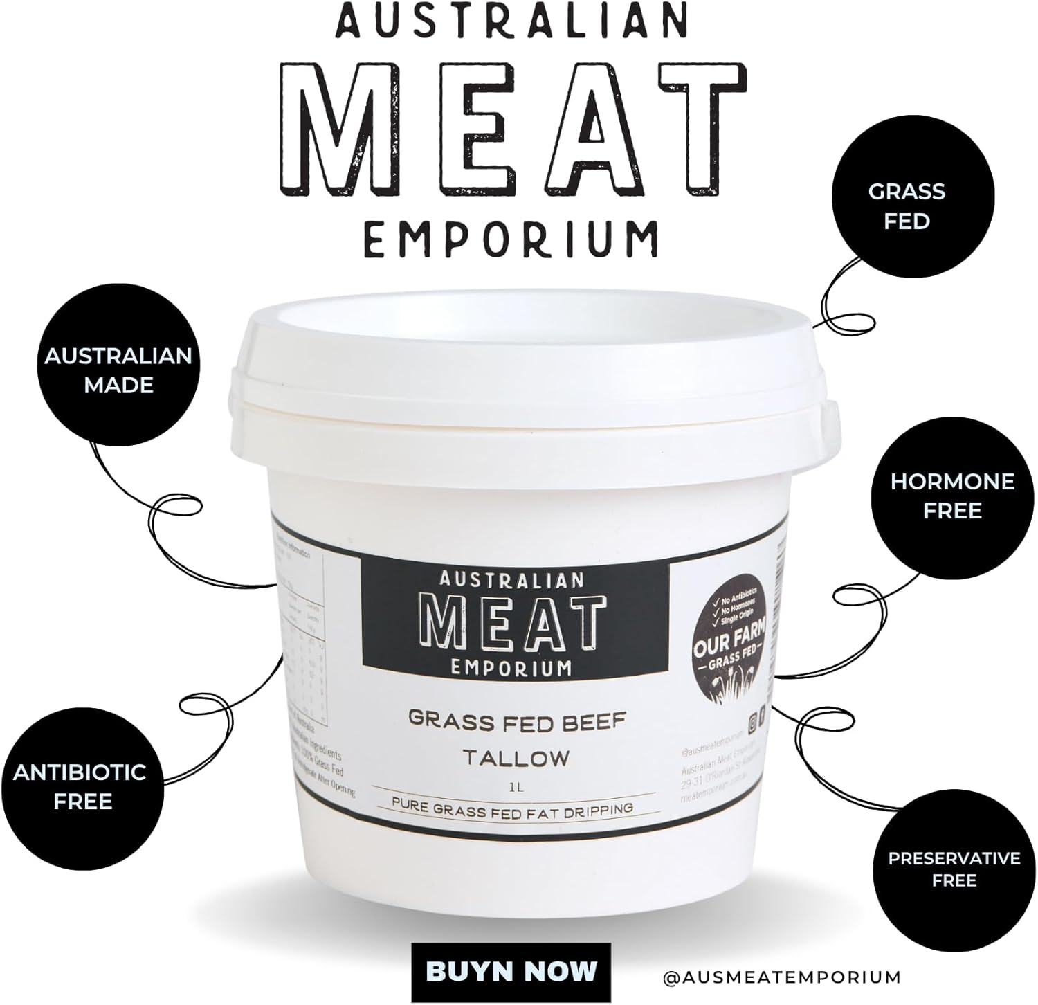 Australian Meat Emporium Grass Fed Beef Tallow 1L image number 2