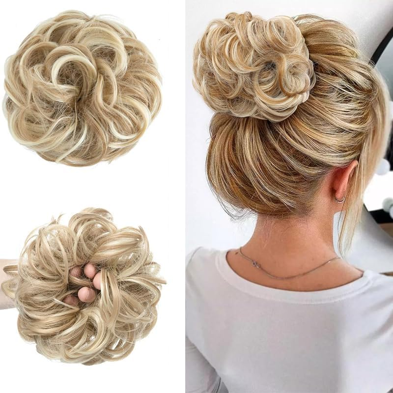 Hair Topper&mdash; Wavy Curly, Elastic, 7.8Inch Diameter&mdash;For Updos,Messy Bun,Ponytails, Daily Looks&mdash;Ideal for Women, Partygoers, Style Lovers (2PCS, Dirty Blonde)