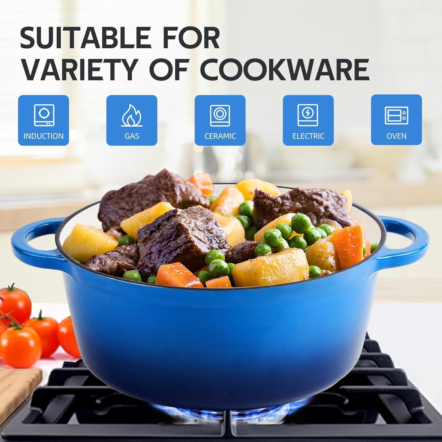 4 Litres/3.6 Quart Enameled Cast Iron Dutch Oven Pot with Lid, Oven Safe up to 550&deg; F & Dishwasher Safe, Sturdy Dutch Oven Cookware