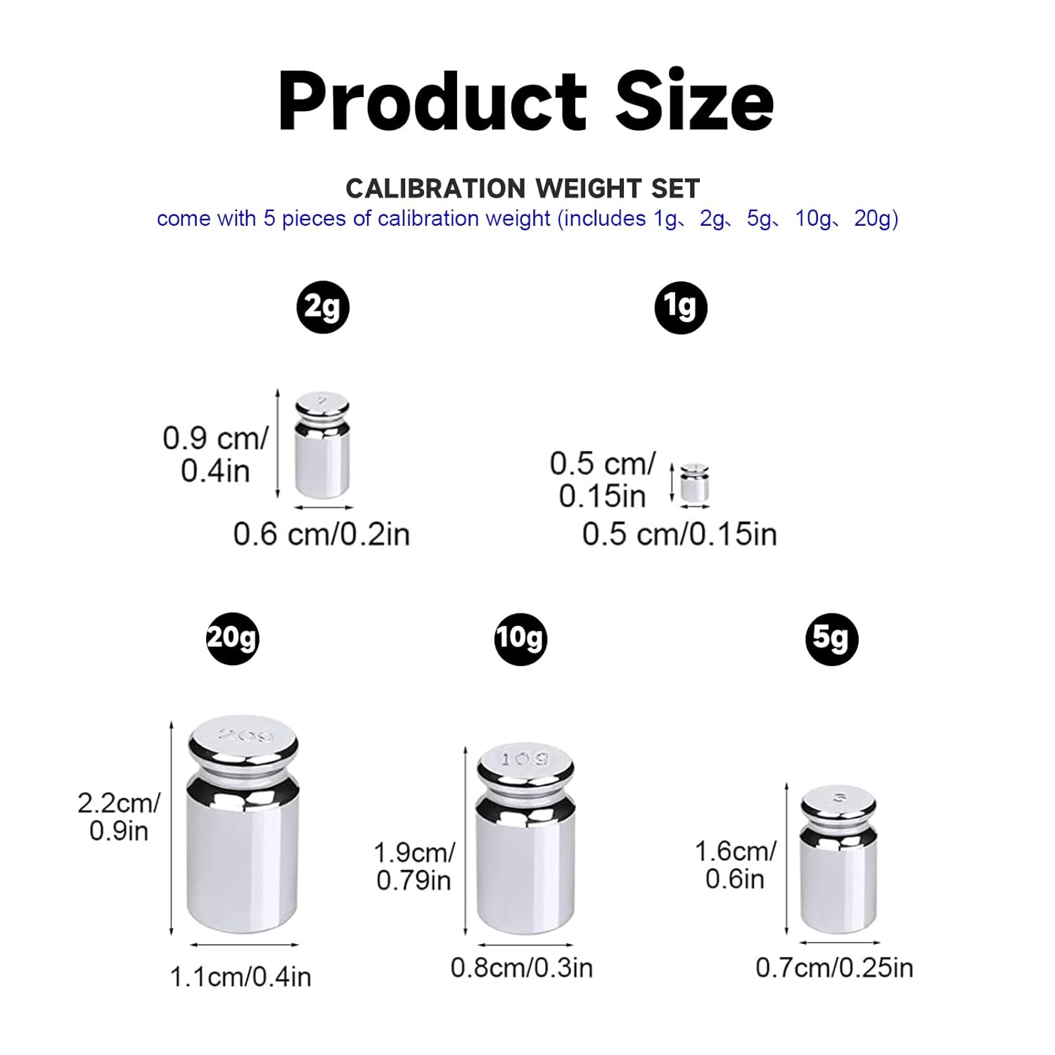 5 Pcs Calibration Weight 1G 2G 5G 10G 20G - Precision Calibration Weight Set for Digital Scales & Balances, Professional Gram Scale Weights for Gram Scale Balance & Jewelry Scale image number 4