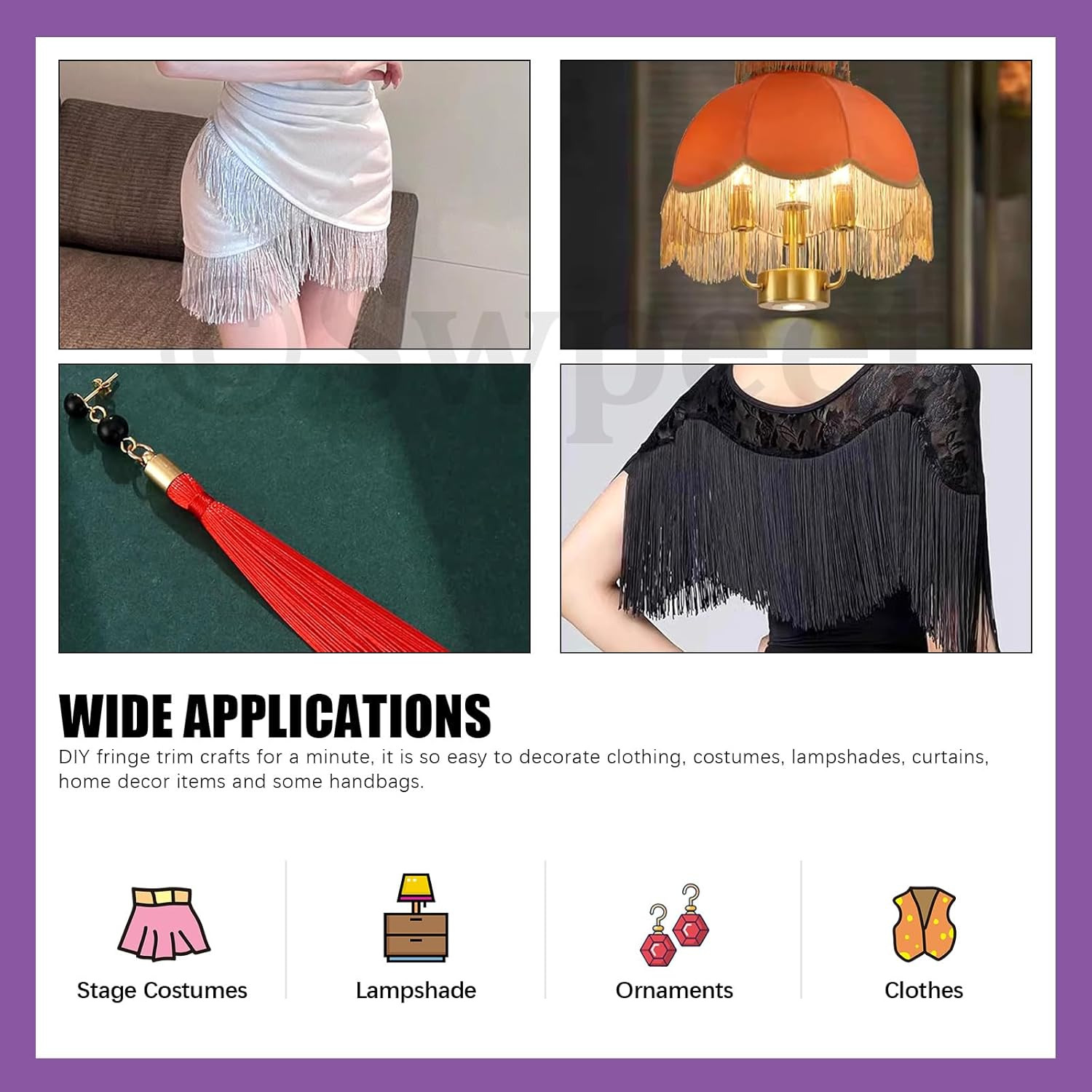 Swpeet 5 Yard &times; 4 Inch Golden Polyester Fringe with Sequin Trim, Fabric Fringe, Chainette Trim, Tassel, Sewing Fringe Trim for Latin Dress, Wedding, Party Decorations - Black image number 2