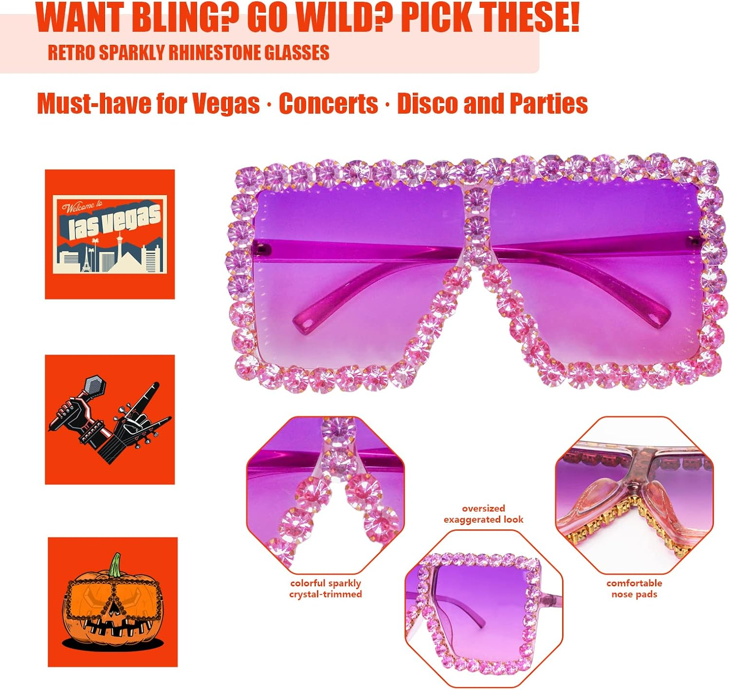 Ailov Oversized Trendy Crystal Sunglasses for Men Women Elton Party Favors Rhinestone Rectangle Glasses image number 4