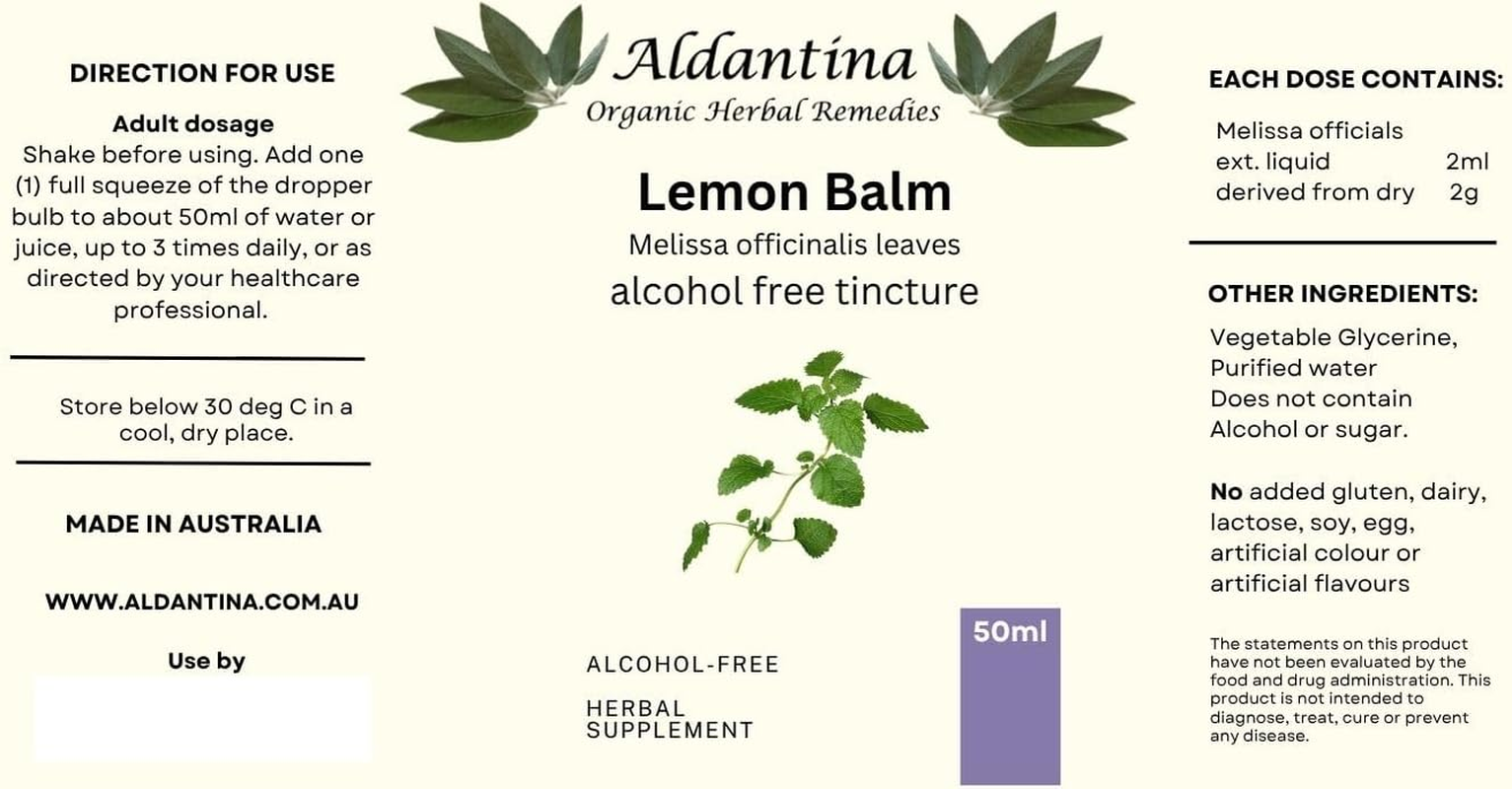 Organic Lemon Balm Tincture/Extract, Australian Made, Alcohol Free (50Ml) image number 3