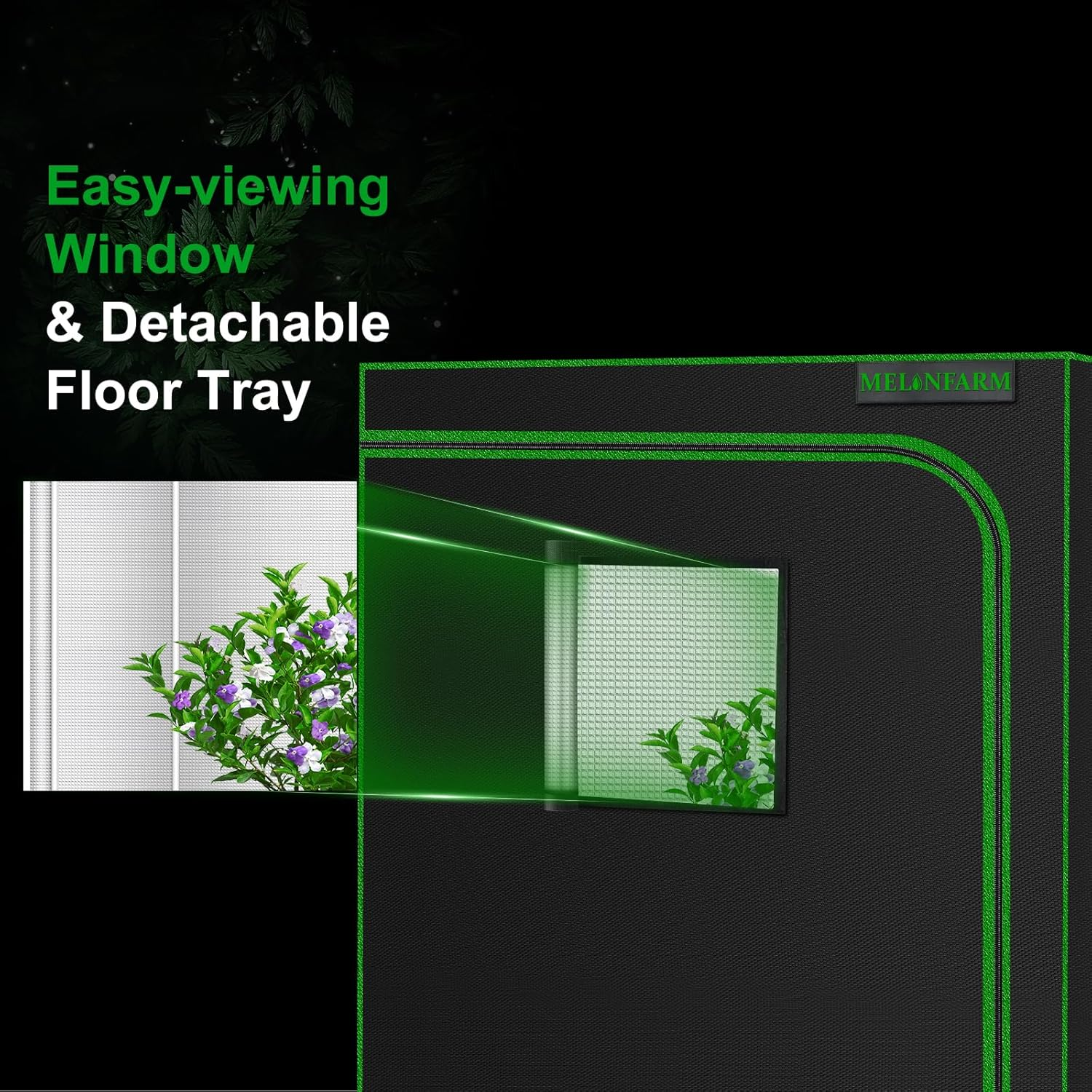 MELONFARM Small Grow Tent for Aerogarden，30&rdquo;X18&rdquo;X36&rdquo; ，Hydroponics Growing System ，Highly Reflective 600D Diamond Mylar Canvas with Ventilation Window and Floor Tray for Hydroponic Indoor Plant Growing image number 5