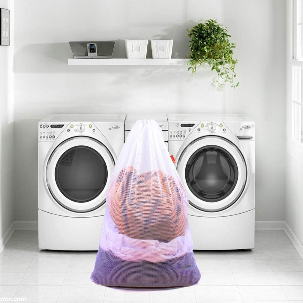 Drawstring Laundry Bag, Drawstring Clothing Protective Laundry Bag, Curtain Clothing Storage Bag, Suitable for Tourists and Apartment Residents (2 White & 1 Black, 60 * 90CM) image number 6