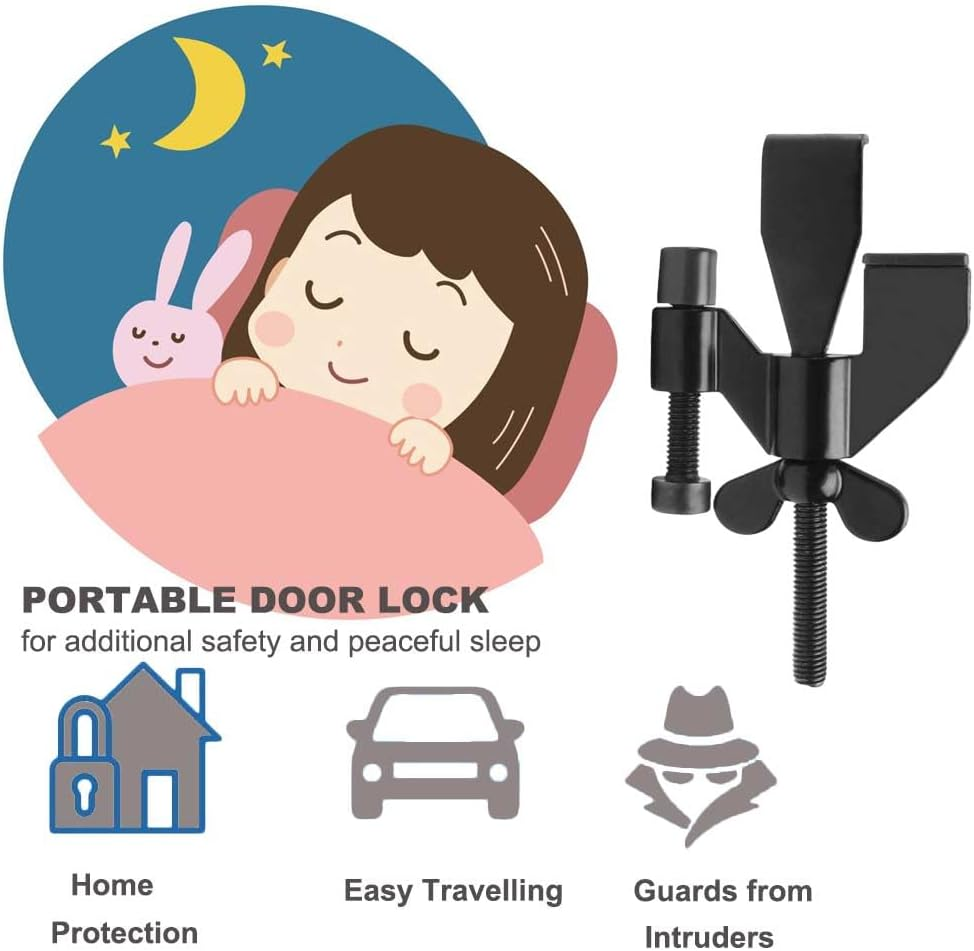 Heavy-Duty Portable Door Lock - Stainless Steel Security Device for Enhanced Safety - Ideal for Home, Travel, Hotels, Apartments - Silicone Protector Caps Included (1, Black) image number 1