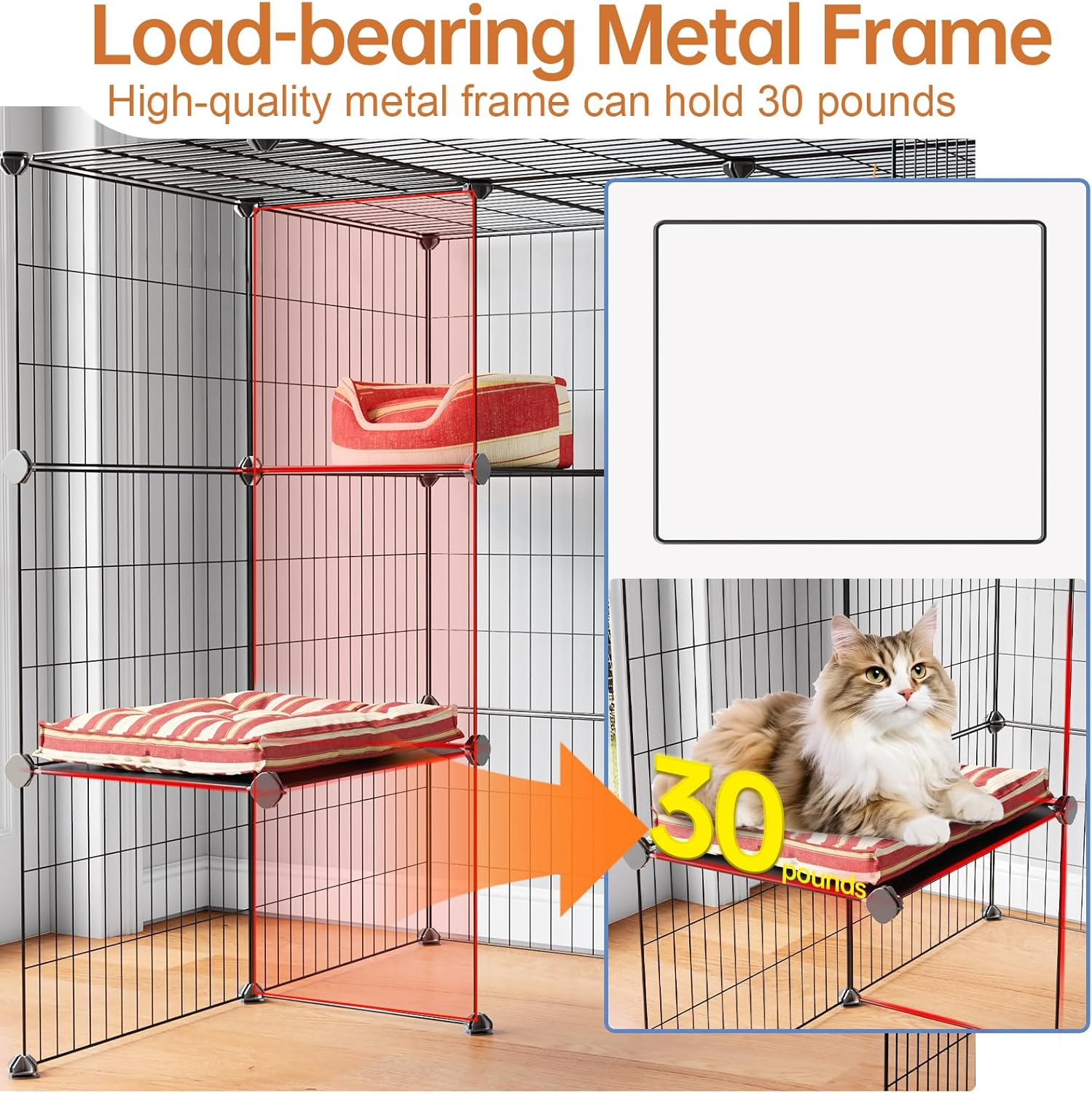 Oneluck 3-Tier Cat Cages,Enclosure DIY Cat Playpen Catio Detachable Metal Wire Kennels Cats Crate Large Extra Exercise Place Ideal for 1 Cat,35.4 Inches image number 4