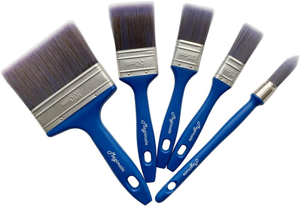 Professional Staining Brushes, Flat Paint Brushes Assorted Size with an Elegance Tapered Trim Paint Brush for Glossing, Touching up Walls, Cabinets, Fence and Crafts, Pack of 5Pc
