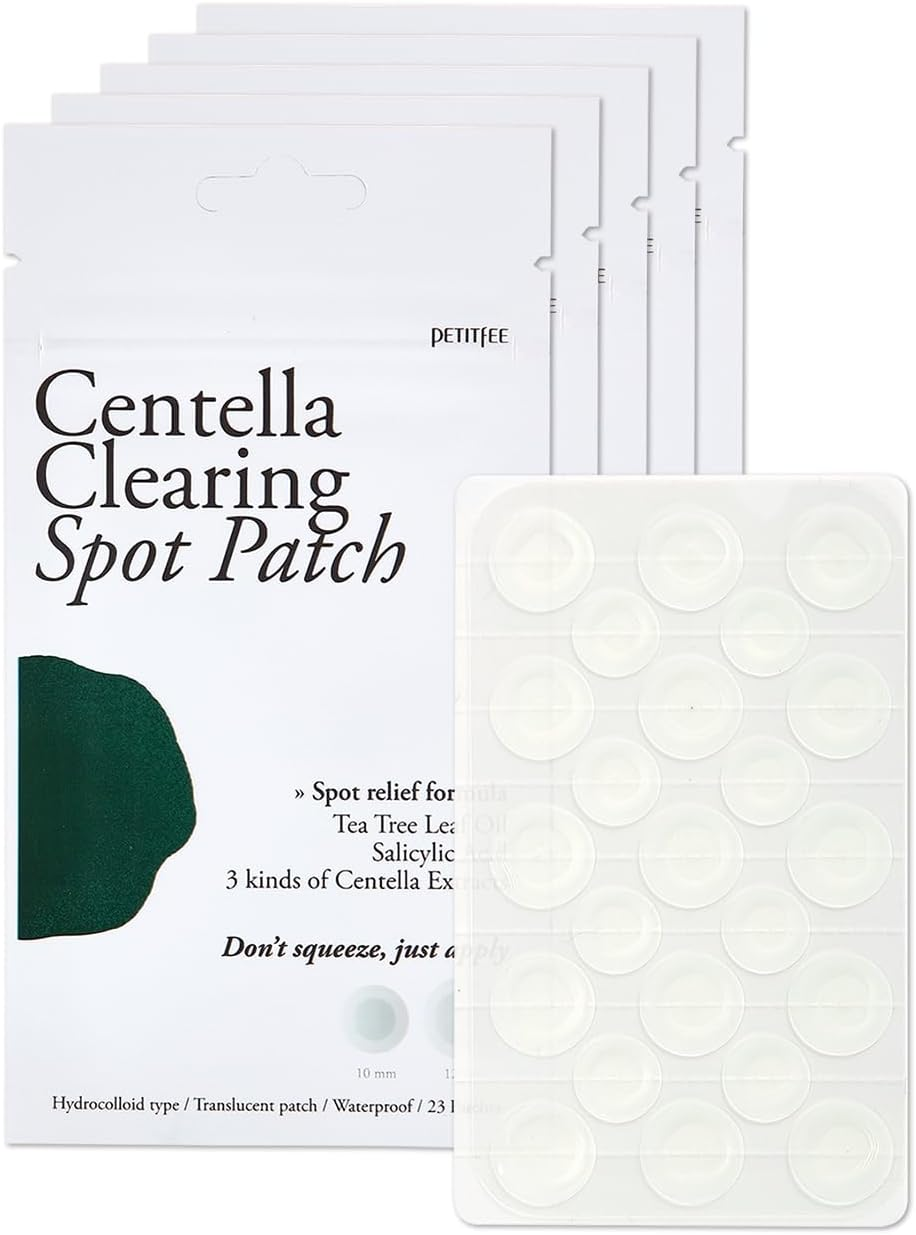 PETITFEE Centella Clearing Spot Patch (115 Count) - Invisible Hydrocolloid Spot Relief Patches for Acne Cover, Blemishes, Pimples, with Tea Tree Oil, Salicylic Acid Spot Patch, Beveling Patch, 2 Size image number 5