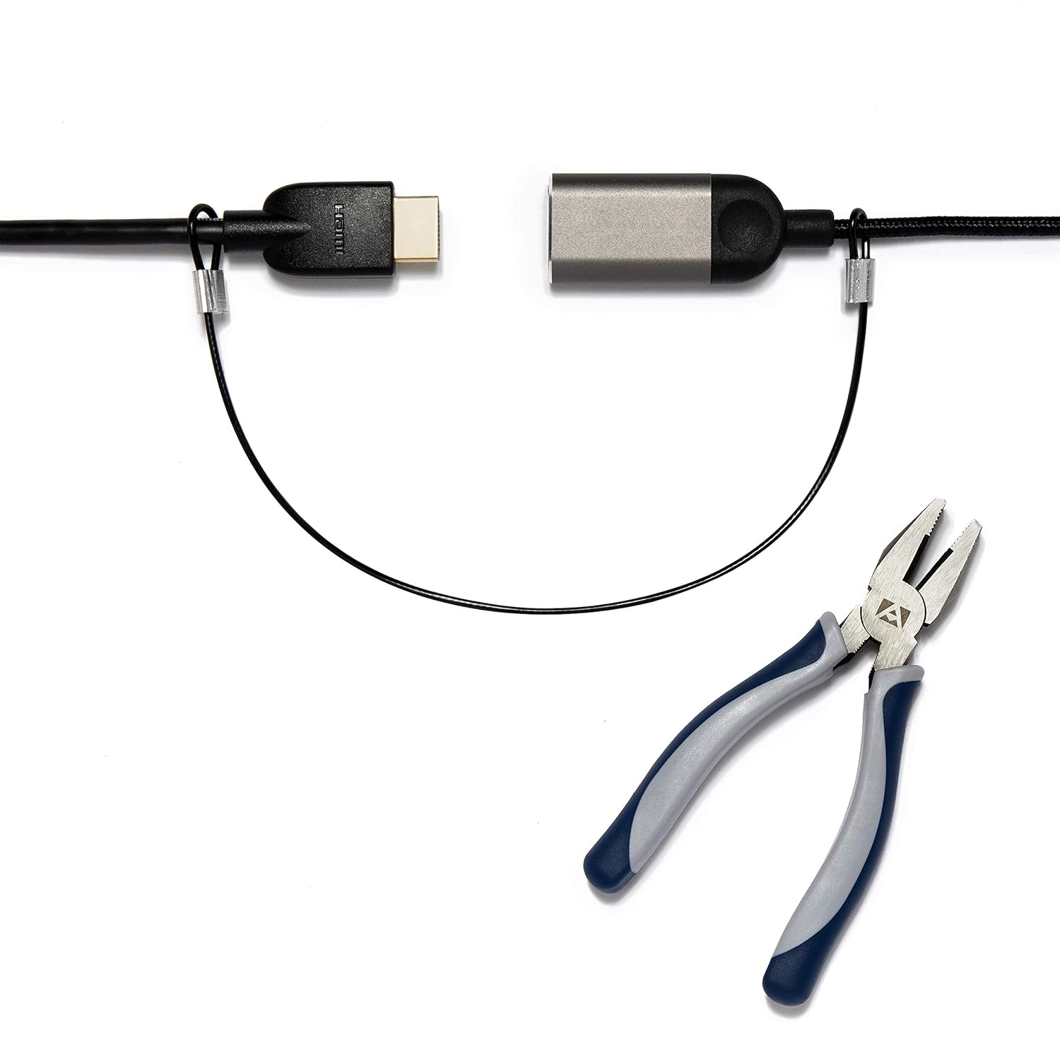 Patented Pre-Assembled Adapter Ties - Anti-Theft Cable Locks for Tools, Dongles, Tethers, Computer Adapters. Steel Cable, Security Lock, Easy Installation with Free Crimping Tool