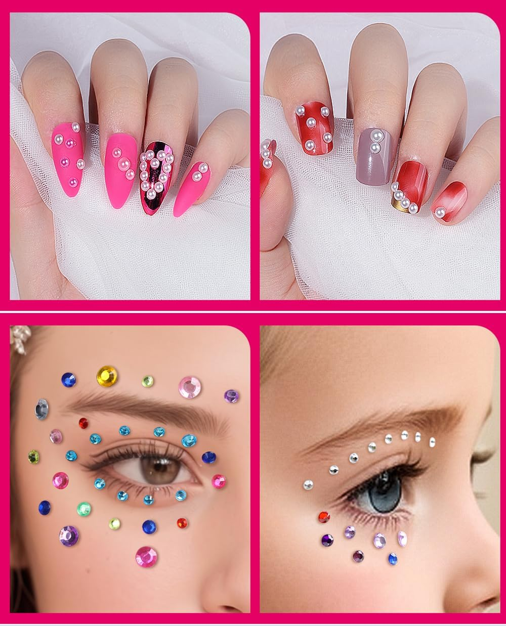 Custelen Self-Adhesive Face Gems and Pearls for Makeup - Festival Jewels, Multifunctional Rhinestone Stickers for Face, Eyes, Nails, Hair, Body, and Crafts image number 6