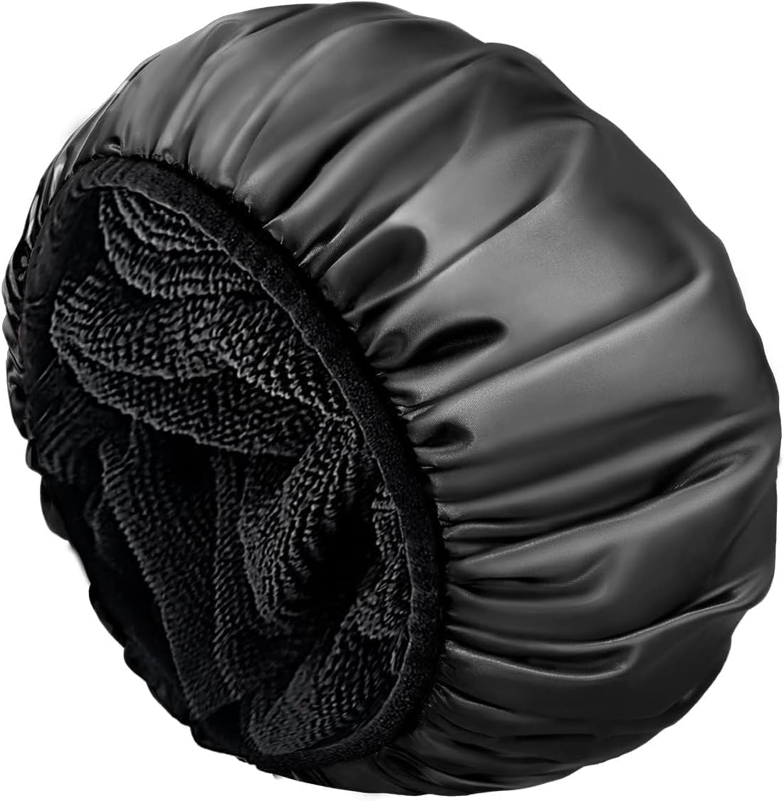 Shower Cap,Terry Lined Shower Cap for Women Reusable, Triple Layer Waterproof Bath Cap, Extra Large for Women Long Hair (Black, One Size)