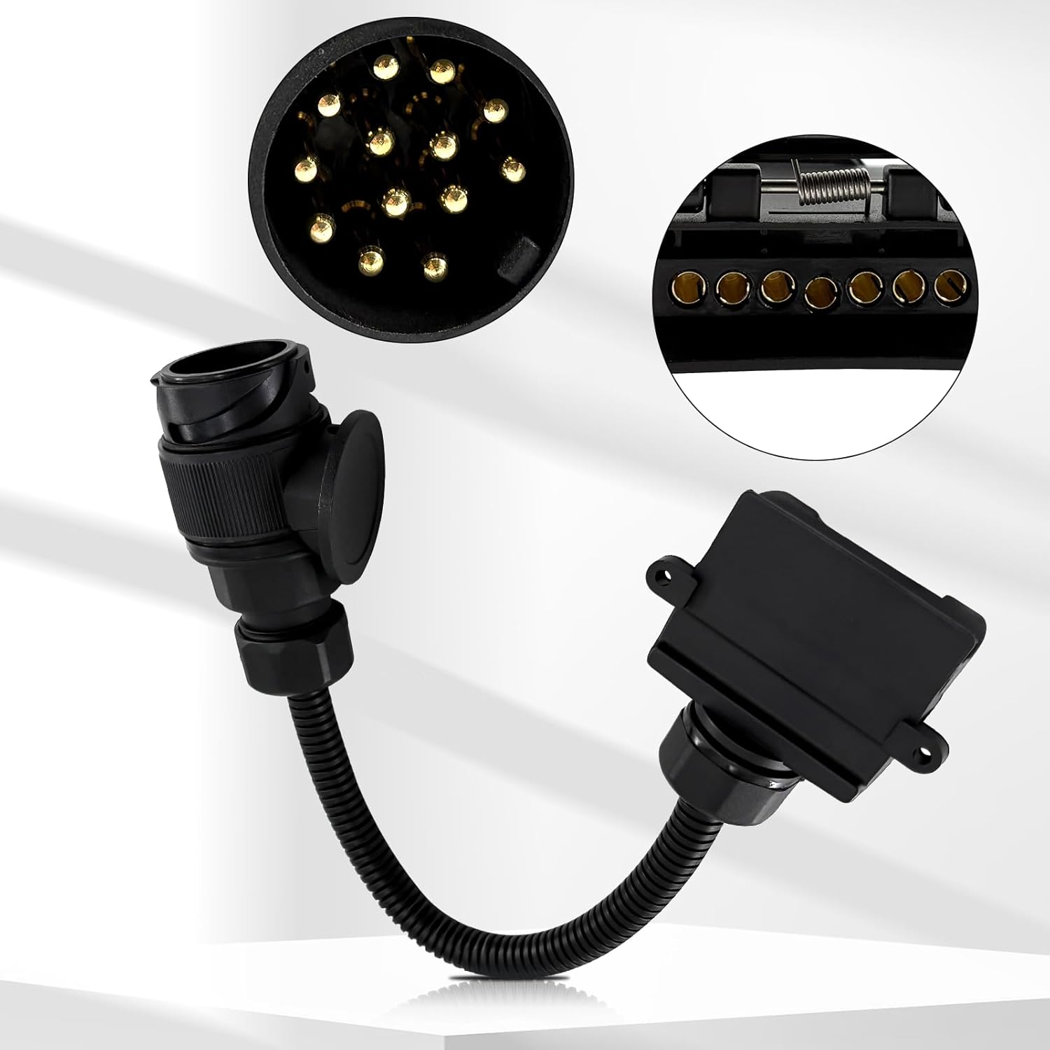 Trailer Adapter 13 Pin round Plug to 7 Pin Flat Socket, 12V EU-AU Spec Trailer Light Adapter, 35Cm Extra-Length Waterproof Connector Cable for RV Truck Caravan Utility Tow Vehicles image number 5