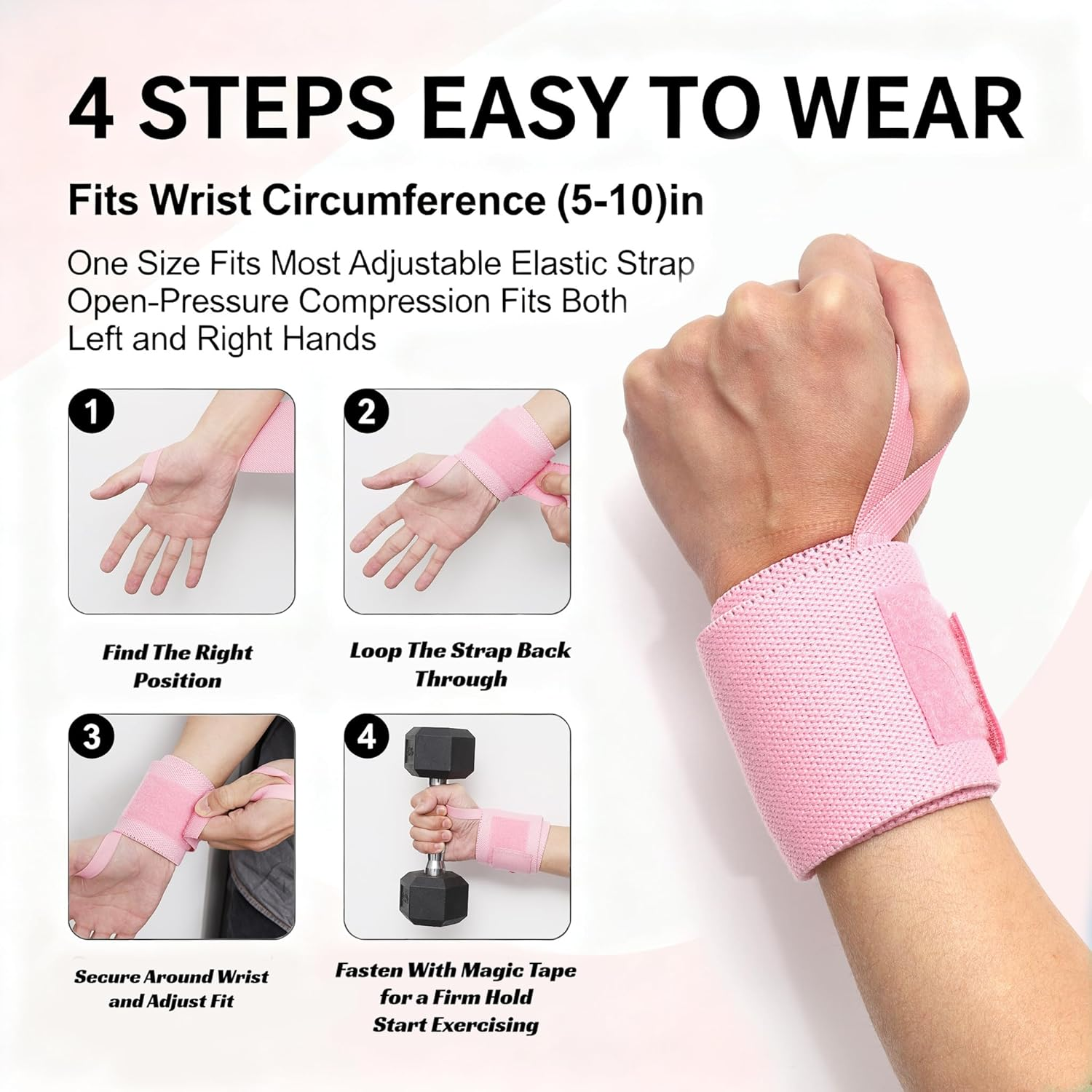 2 Pack Wrist Brace for Carpal Tunnel & Arthritis Pain Relief, Adjustable Wrist Support Wrap for Tendonitis, Gym Fitness Weightlifting, Highly Elastic Wrist Straps for Men & Women (Pink) - Blue image number 4