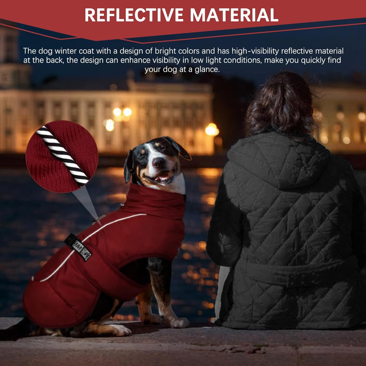 ROZKITCH Extra Warm Dog Coat Reflective Adjustable Dog Jacket Dog Winter Coat with Buckle Fleece Turtleneck Dog Jacket for Cold Weather Soft Winter Coat for Small Medium Extra Large Dogs