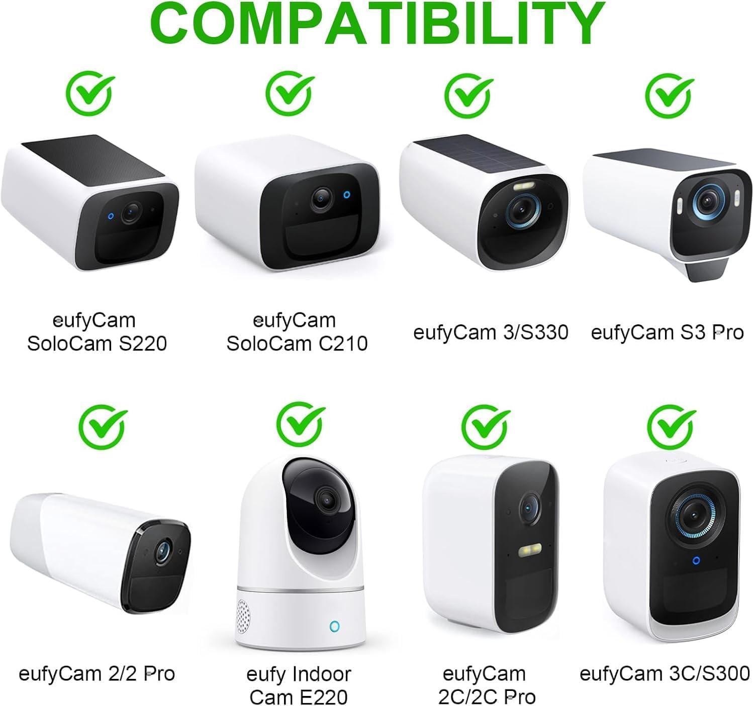 Security Camera Mount for Eufy Solocam S220/C210, Eufycam 2C/2C Pro, 3/S330, 3C/S300 Security Camera and Other Cameras with 1/4 Threaded Hole, Sturdy Flexible Clip Mount without Tools image number 1