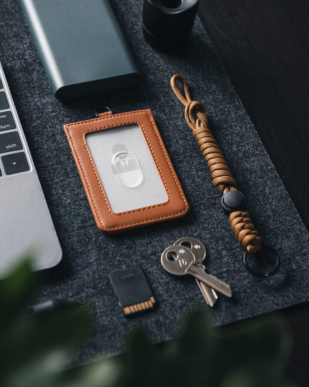 VULKIT ID Badge Holder with Lanyard for Women and Men Vertical Leather Badge Holder with Clear ID Window Card Holder Slot and Money Pocket Brown image number 4