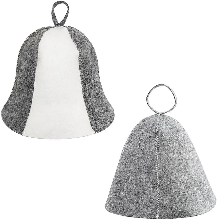 RUIBEX Wool Sauna Hat for Men and Women, Sauna Accessories for Banya and Spa, Sauna Cap Compatible with Sauna Use, White and Grey, 2 Pack image number 1