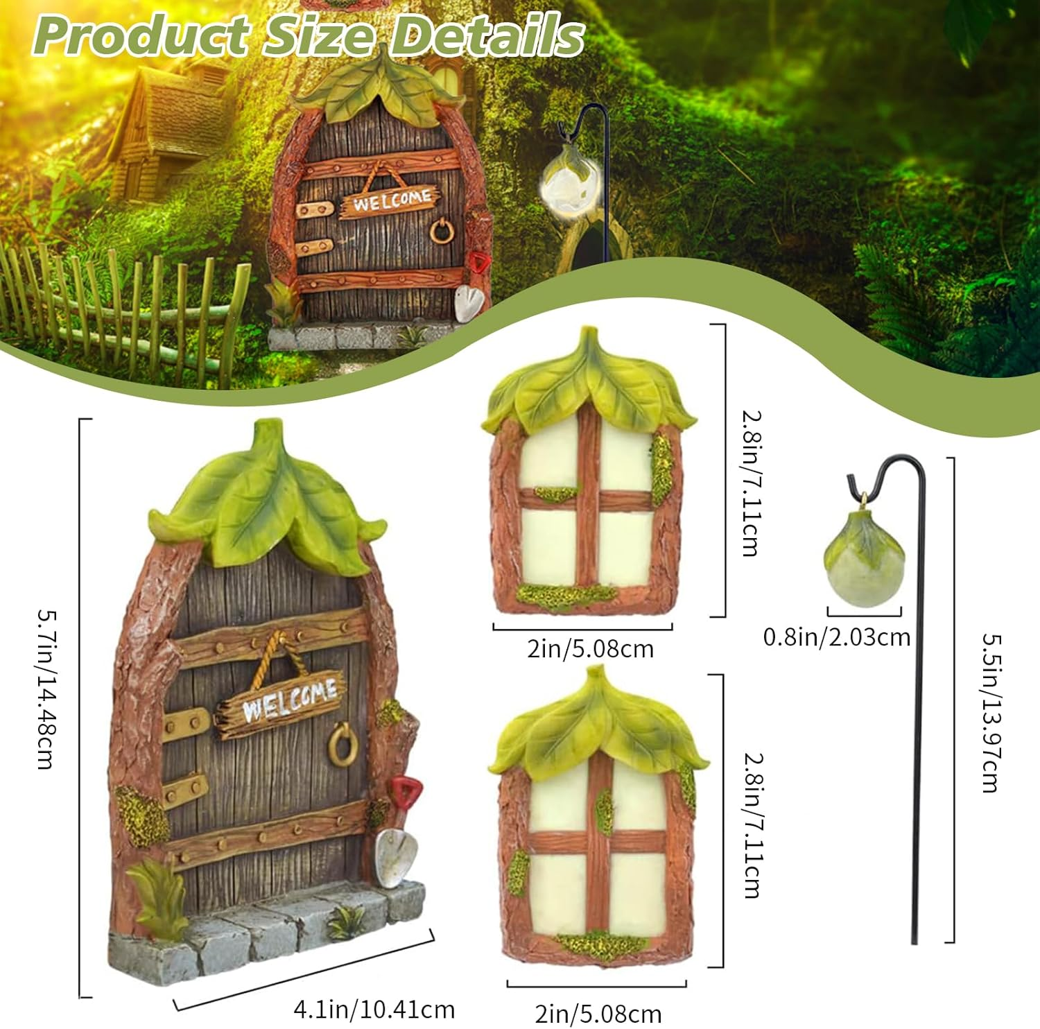 4PCS Fairy Door Decorations Kit, Fairy Door & Window Resin Set, Garden Miniature Fairy Tree Ornaments, Windows Glow in the Dark, Decoration Garden Lawn Ornament, Outdoor Decor Accessories (4) image number 6