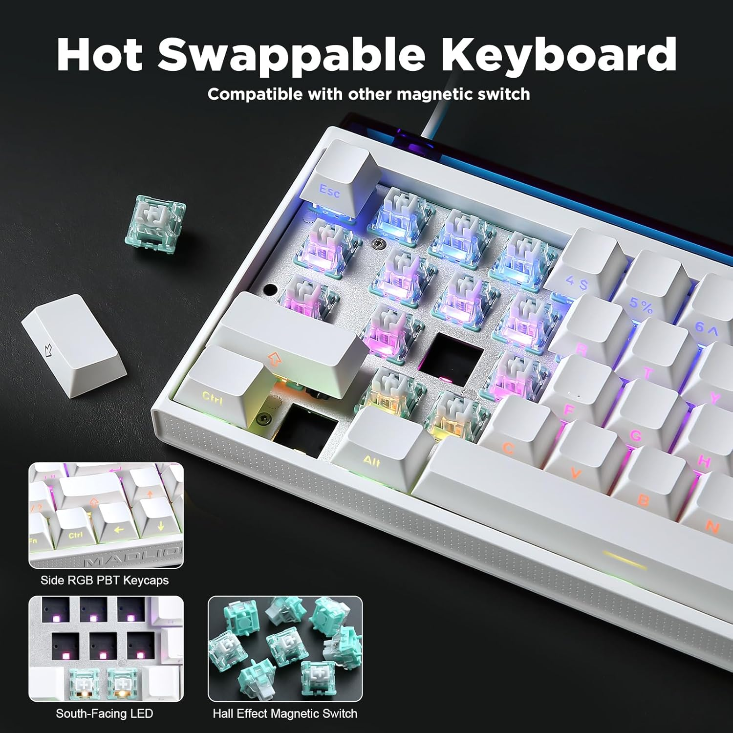 MIKIBY Nano 68 Mechanical Gaming Keyboard, Hall Effect Magnetic Switches, 8K Hz Polling Rate, Rapid Trigger Adjustable Actuation, Side-Printed PBT Keycaps, RGB Backlit Wired Keyboard for Mac/Win image number 1