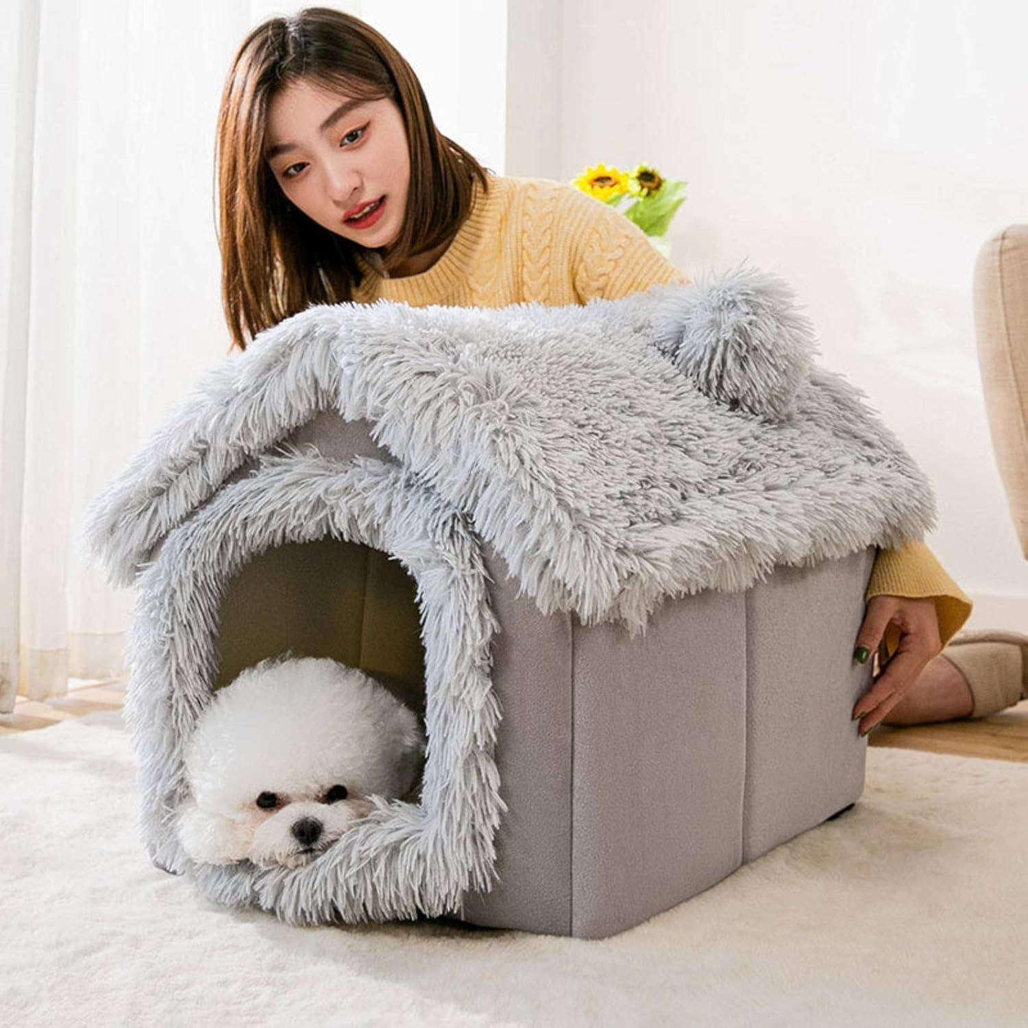 Winter Cat Nest Pet House Nest Fully Closed Warm Cat Villa Nest Small and Medium Sized Dog Nest Foldable Cat Bed Cat House image number 2