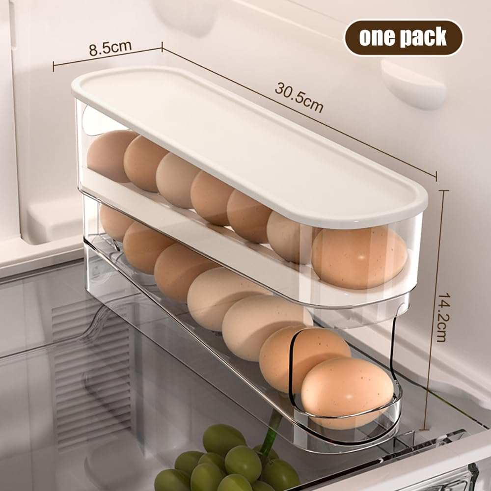 Egg Holder for Fridge, Automatic Rolling Egg Container for Refrigerator, Stackable Fridge Organizers and Storage with Lid, Clear Plastic Egg Dispenser & Tray image number 1