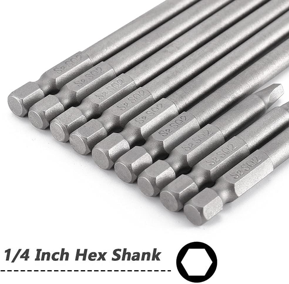 Saipe Set of 9 Pieces Magnetic SQ2 Square Head Screwdriver Bits 1/4 Inch Hex Shank Square Drive Bit Security Electric Screw Driver Drill Bit for Electric Hand Screwdrivers, 50/100/150Mm Length image number 4