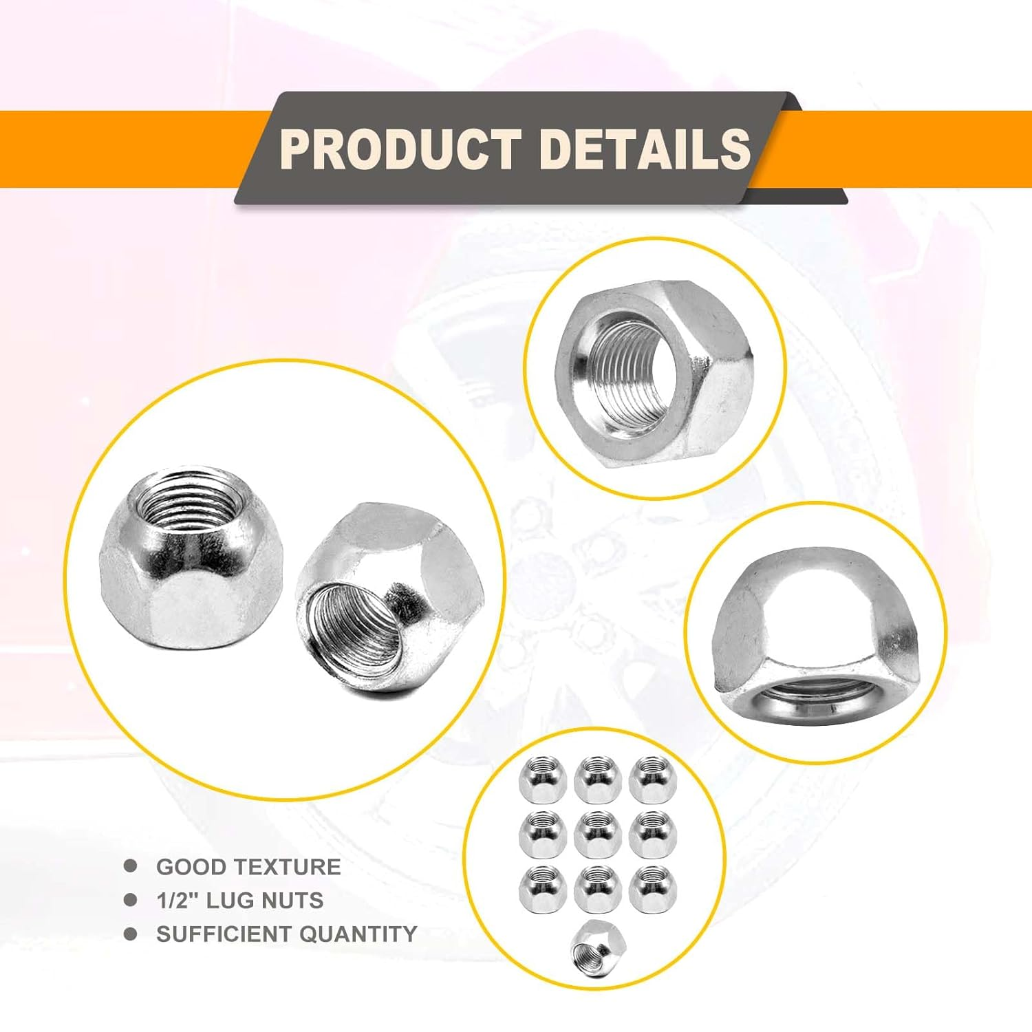 10 Pcs 1/2-20 Inch Silver Stainless Iron Trailer Open End Lug Nuts, 509 Tire Lugs Wheel Nuts, Open End Acorn Bulge Wheel Lug Nuts for Trailers image number 6