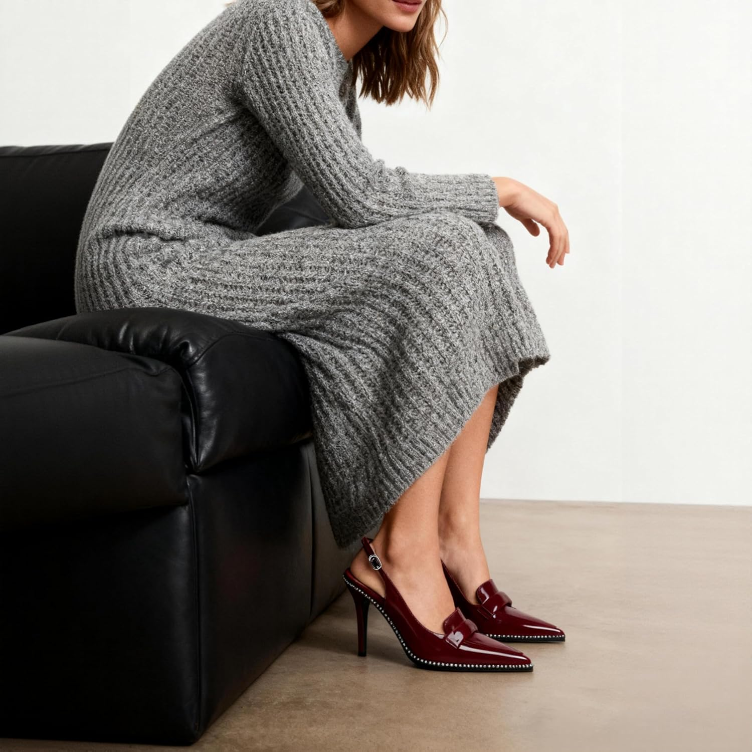 Esvowido Slingback Heels for Women Stilettos Beaded Pointed Toe Shoes Slip on Loafers Pumps High Heel Shoes for Women image number 4