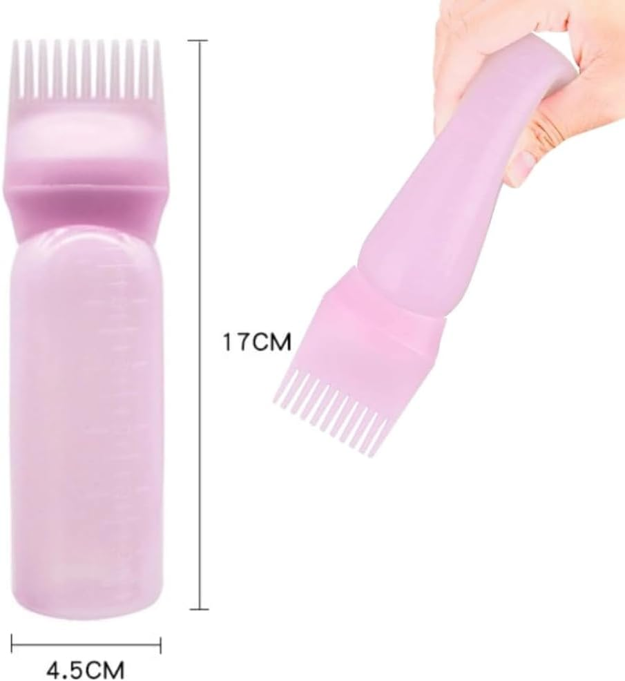 Poemtian Applicator Bottle for Hair Dye Comb Bottle Applicator Root Comb Applicator Bottle with Graduated Scale Hairdressing Coloring Styling Tool for Home Salon (Pink) image number 1