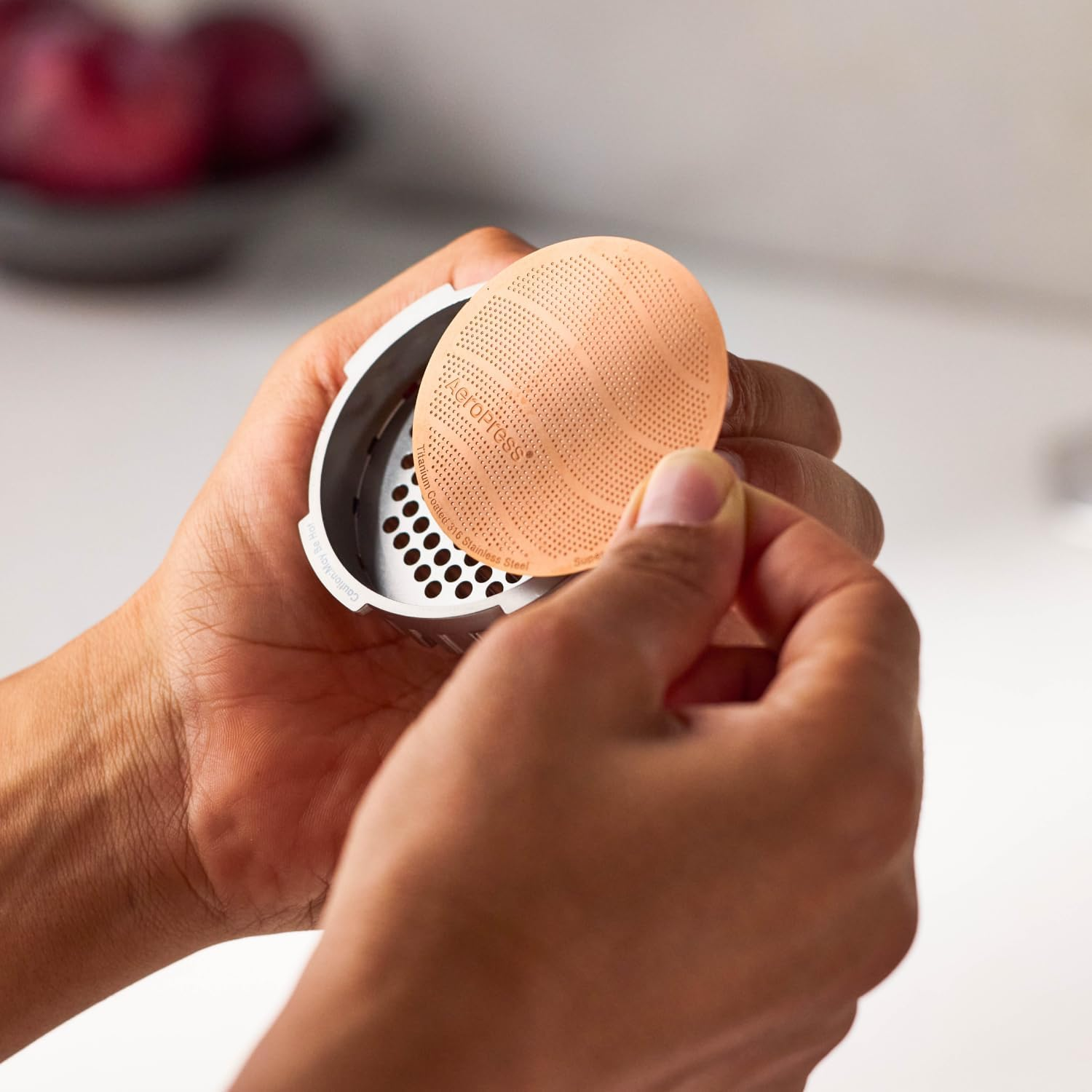 Aeropress Gold Tone Stainless Steel Reusable Filter &ndash; Durable Metal Coffee Filter, Sustainable, Eco-Friendly, Travel-Friendly, Fits Standard Aeropress Manual Coffee Makers