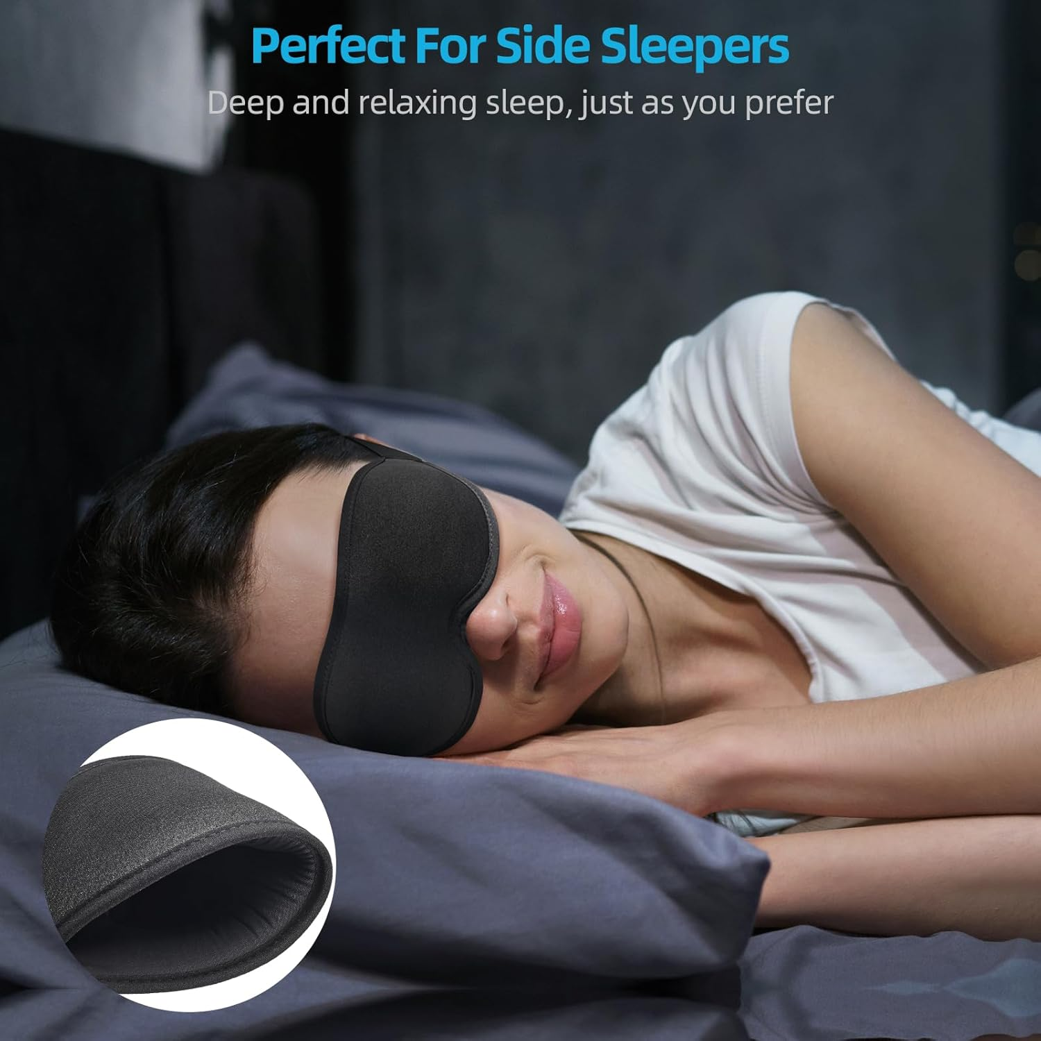 2025 Innovative Sleep Mask for Men and Women, Trilancer 3D 100% Light Blocking Design, Comfortable Eye Mask, Blackout Blindfold for Sleeping, Nap, Meditation, Travel, with Earplugs (Black) - Black image number 2