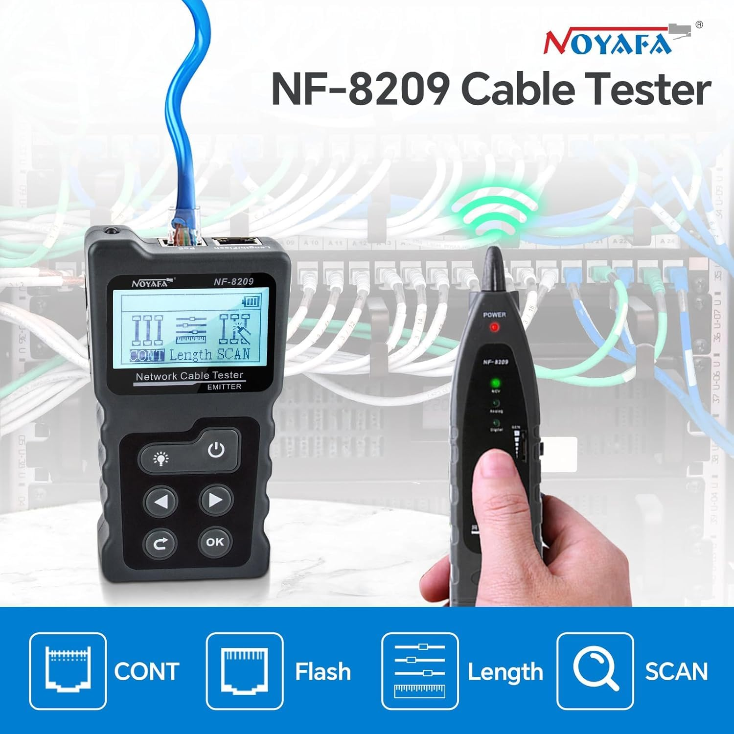 NOYAFA Network Cable Tester for LAN CAT5 CAT6, Ethernet Wire Tracker Network Scan Tool with Poe Testing, Length Test, NCV& Lamp. image number 2