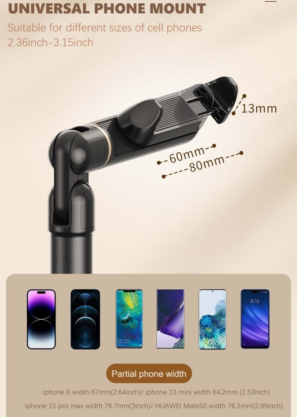 Wigmoa【25Inch/63Cm Aluminum Overhead Phone Mount360&deg; Angle Adjustable Cellphone Stand Holder 4"-6.9" Table Top Youtube Streaming Content Creator Video Recording. YE-S