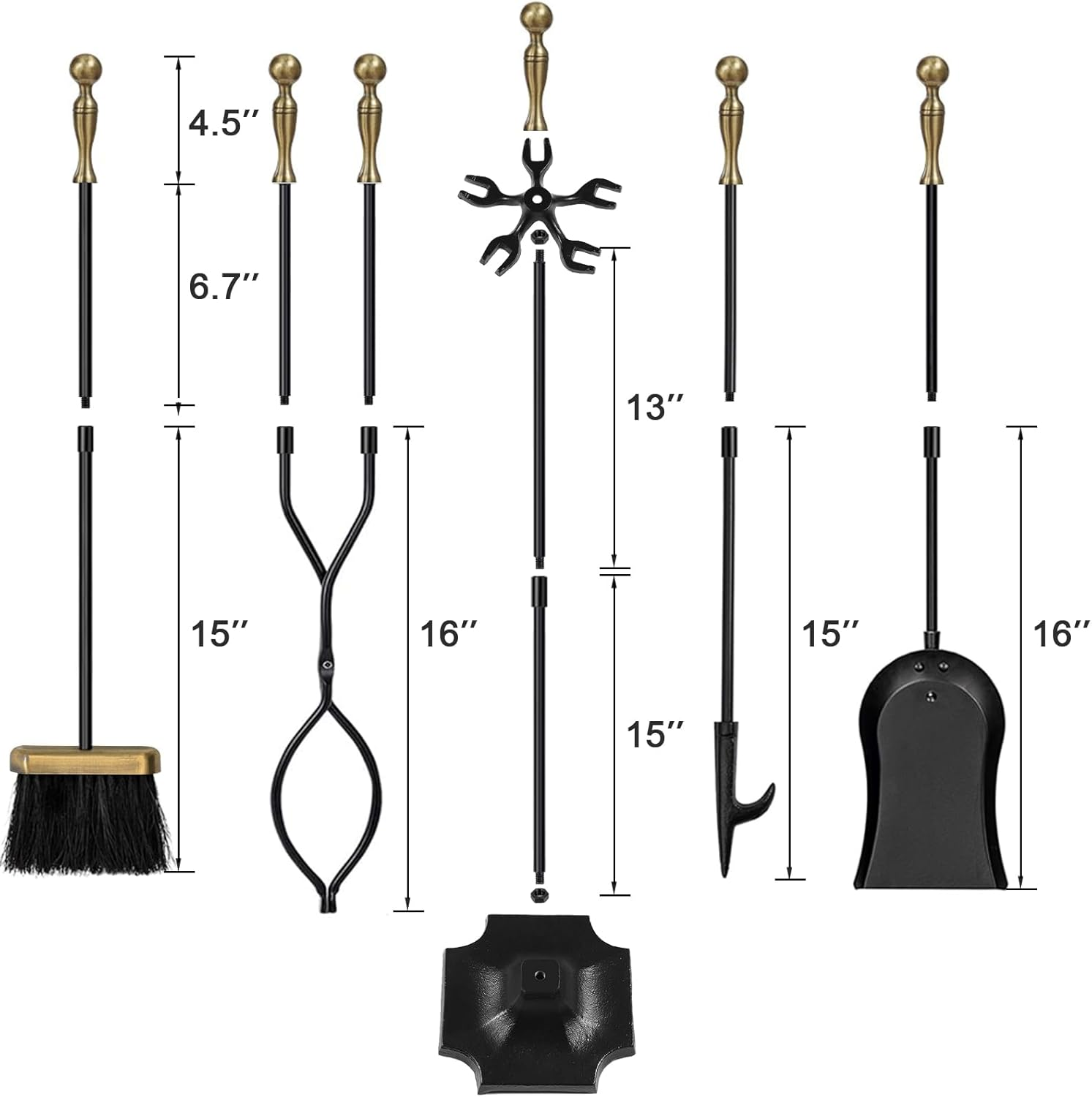 AMAGABELI 26.5 Inches (67.3 Cm) 5-Piece Fireplace Tool Set Fireplace Set with Wrought Iron and Interior Fittings Fireplace Accessories Fireplace Stand Fire Tongs Shovel Antique Brush Chimney Poker image number 2