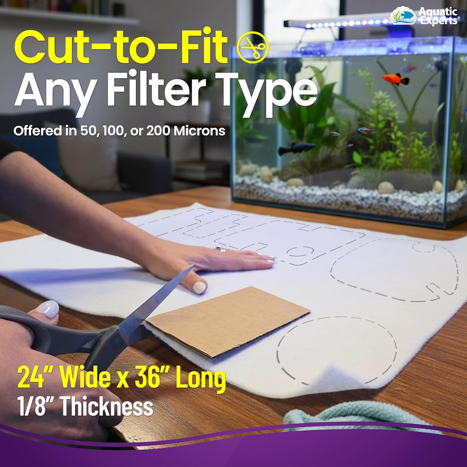 Polishing Filter Pad 100 Micron - 1 Pack -Superior Aquarium Prefilter Media - Cut to Fit 24" by 36" for Fresh Water & Saltwater Fish Tanks, Aquaculture, Hydroponics - Made in USA image number 1