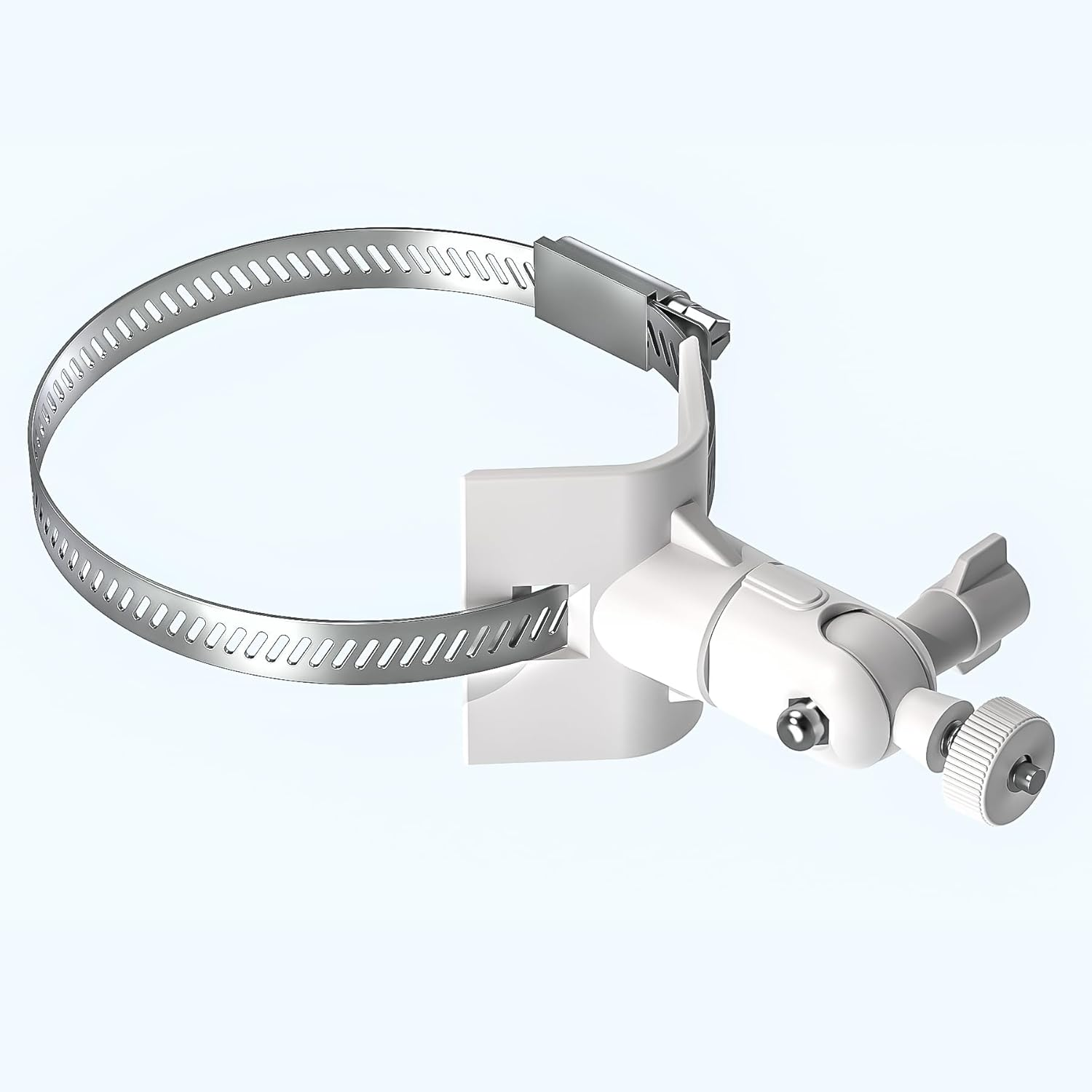 Universal Adjustable Stainless Mount Bracket Outdoor Security Camera 360 Degree Hoop Hose Clamp Pipe Poles Mount No-Drill Holes Compatible with Reolink/Nest/Arlo/Eufy/Wyze and Other Camera (White) image number 3