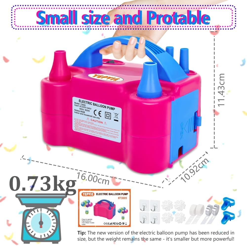 YEPVIE Electric Balloon Pump 600W, Balloon Blower with 14 Balloon Arch Kits, Dual Nozzle & 2 Modes, Portable Balloon Inflator Pump Decor for Party, Wedding, Balloons - Professional Balloon Machine