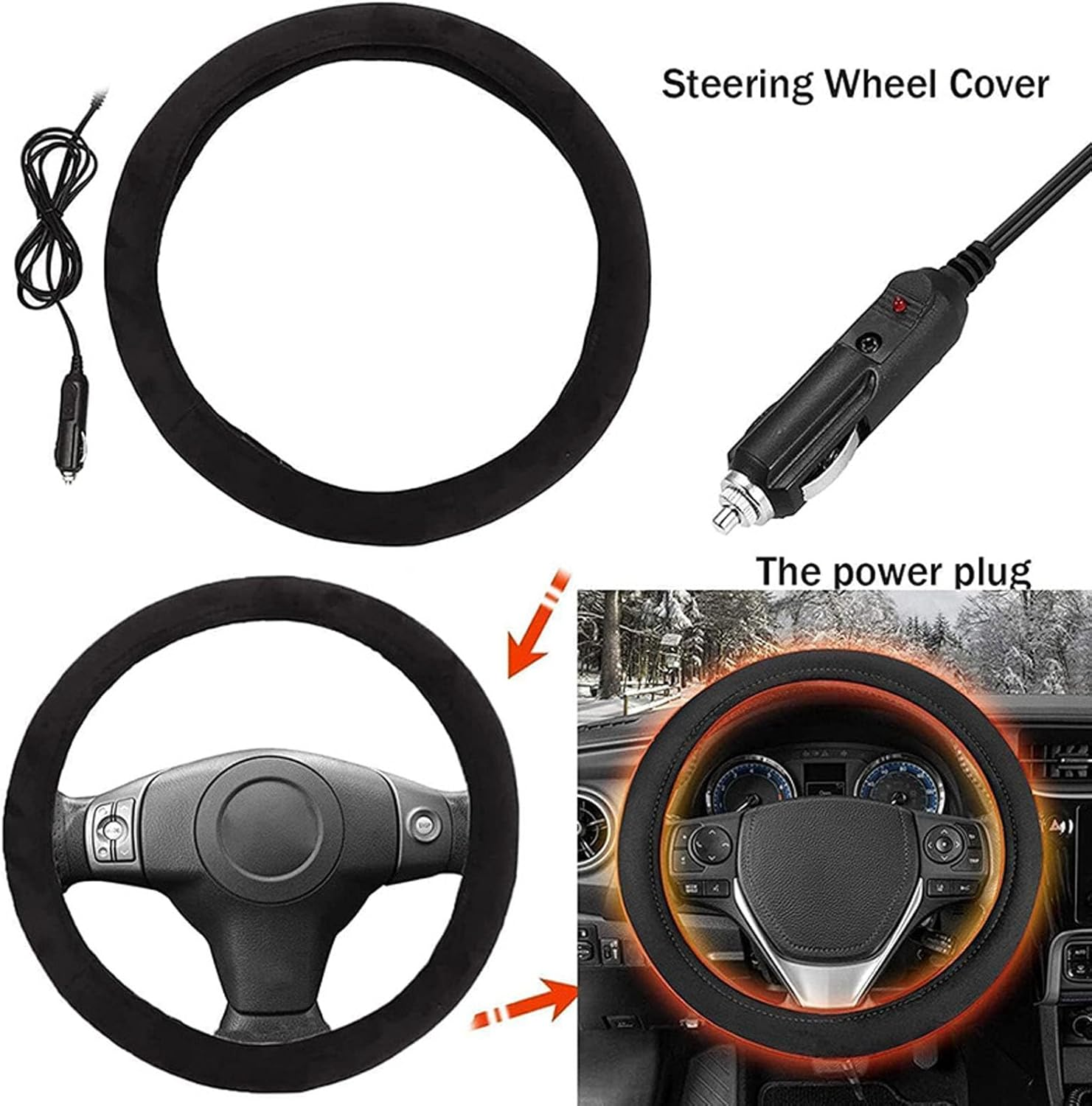 Heated Steering Wheel Cover, 15In Steering Wheel Heater, Auto Steering Wheel Warmer, Universal for 38Cm Diameter Steering Wheel