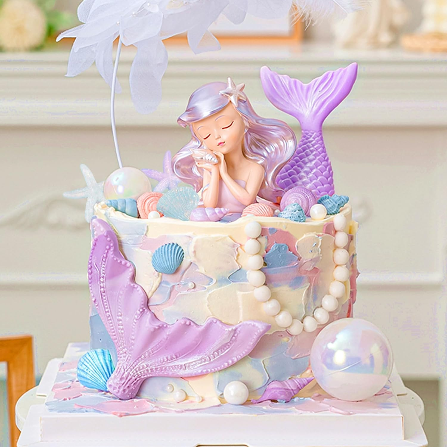 Jevenis Purple Mermaid Cake Toppers - under the Sea Cake Decoration Set with Seashells, Mermaid Tail, Sea Star Toppers - Purple image number 4