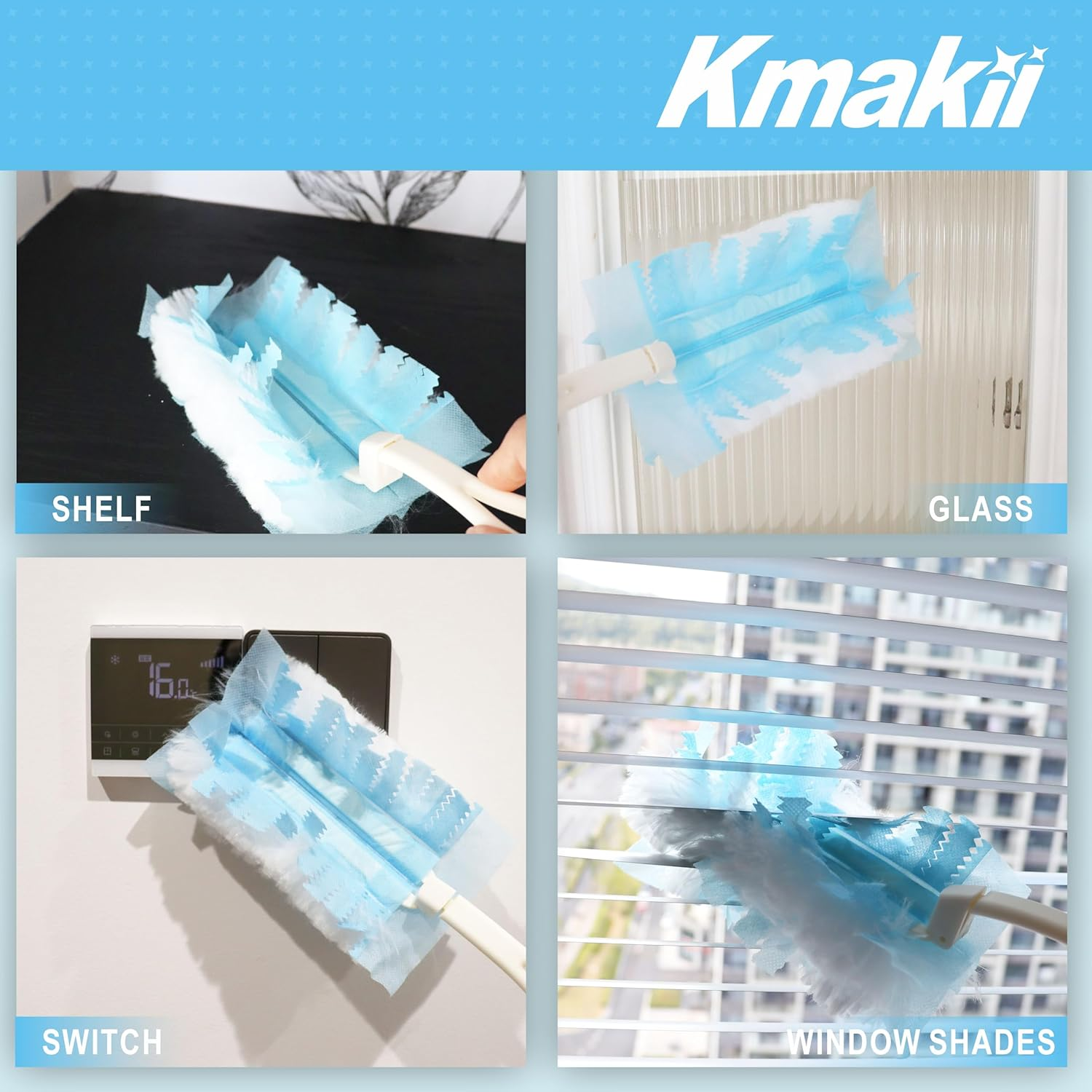 KMAKII Duster Refills Heavy Duty Dusting Heads for Universal Duster Handles Home Cleaning Blue 20 Pack - 20 Refills image number 3